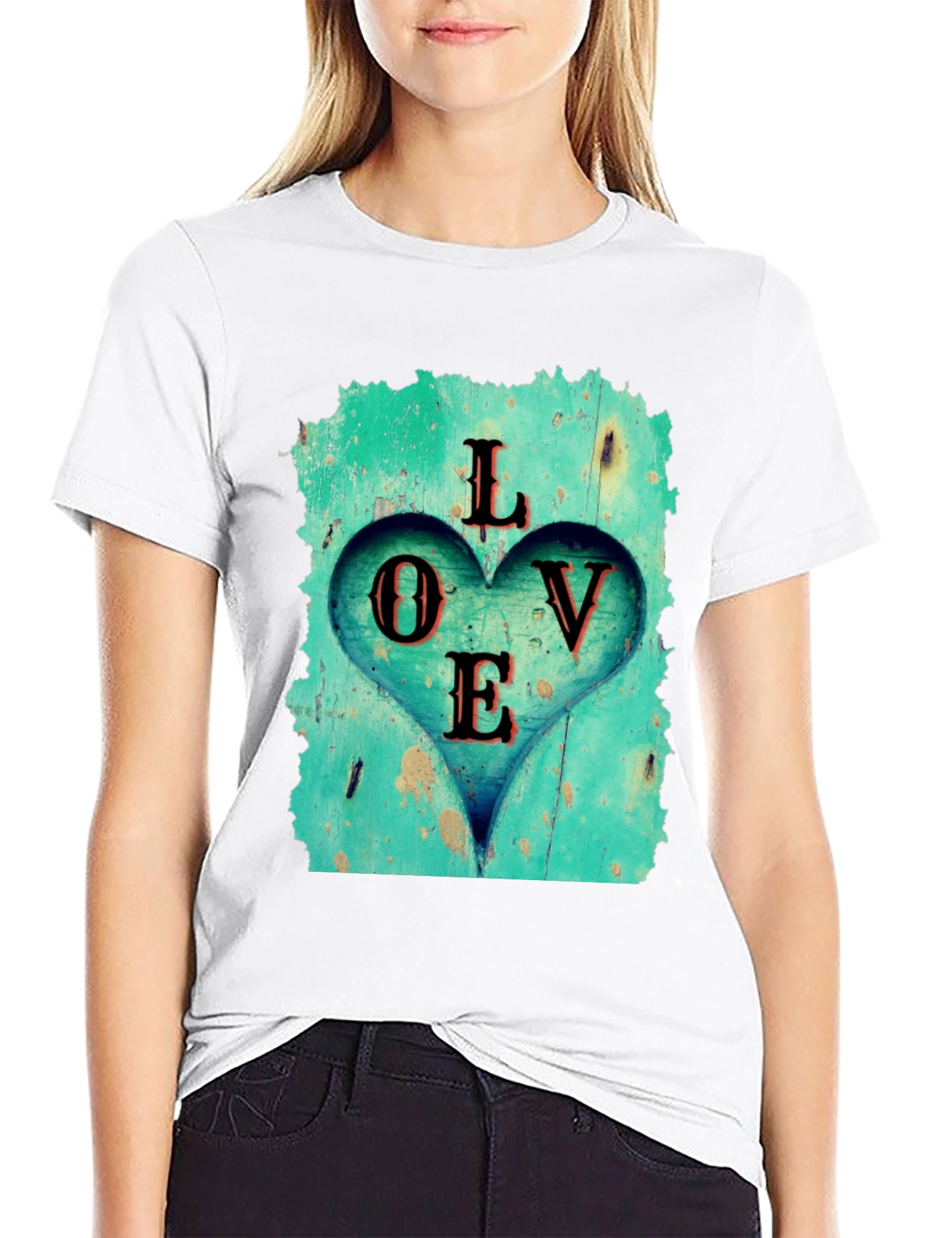 Love Heart Graphic Tee - Black Casual T-Shirt