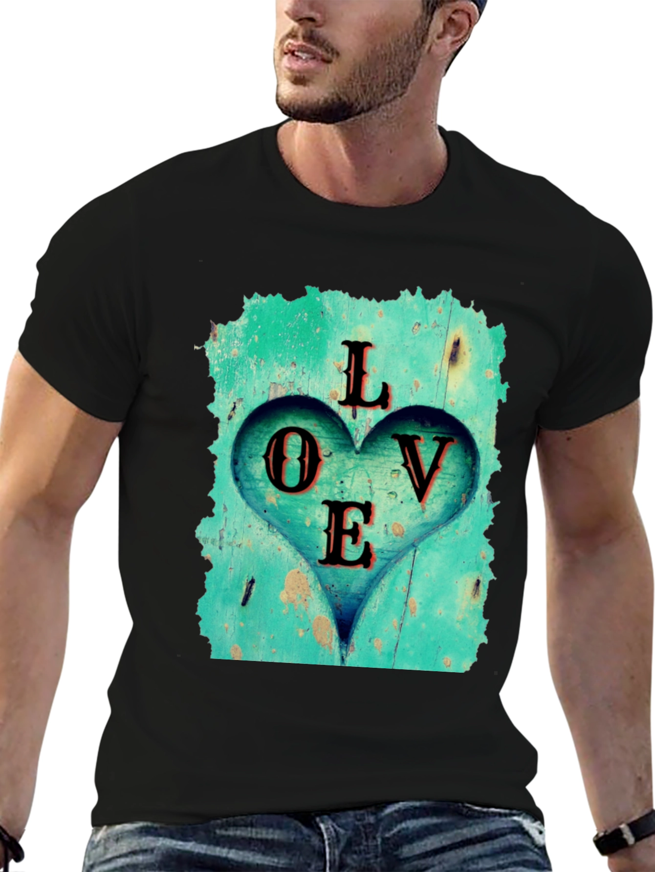 Love Heart Graphic Tee - Black Casual T-Shirt