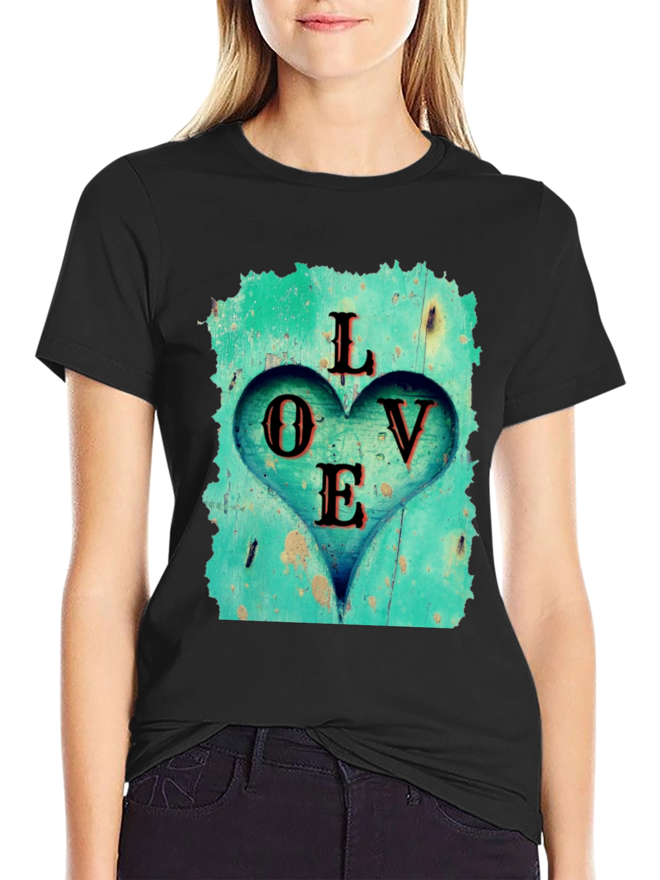 Love Heart Graphic Tee - Black Casual T-Shirt