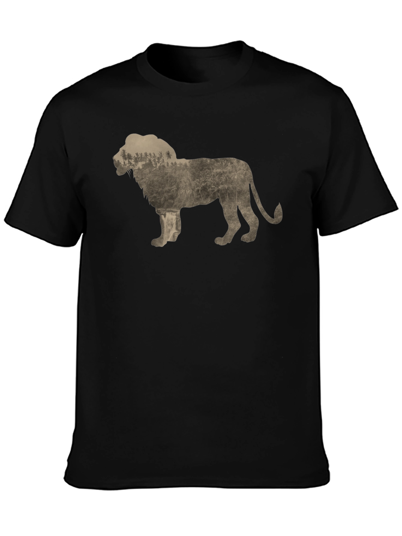 Lion Silhouette Graphic Print Crew Neck Tee - Black