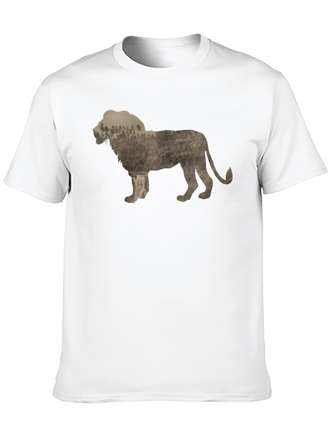 Lion Silhouette Graphic Print Crew Neck Tee - Black