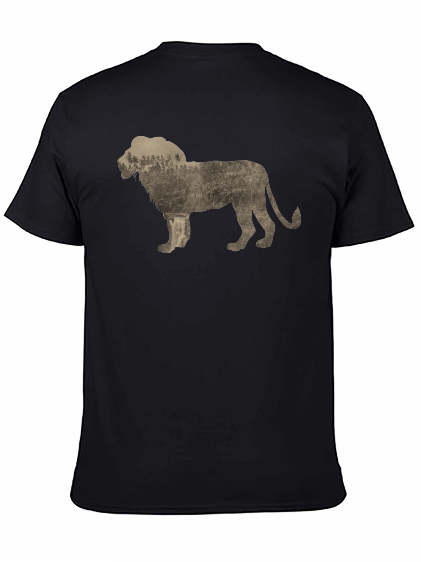 Lion Silhouette Graphic Print Crew Neck Tee - Black