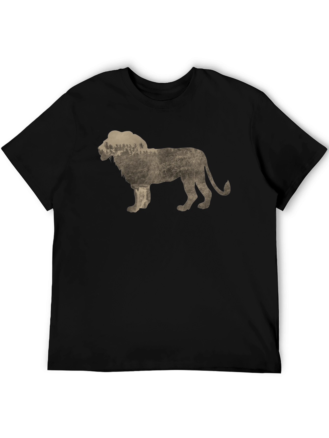 Lion Silhouette Graphic Print Crew Neck Tee - Black