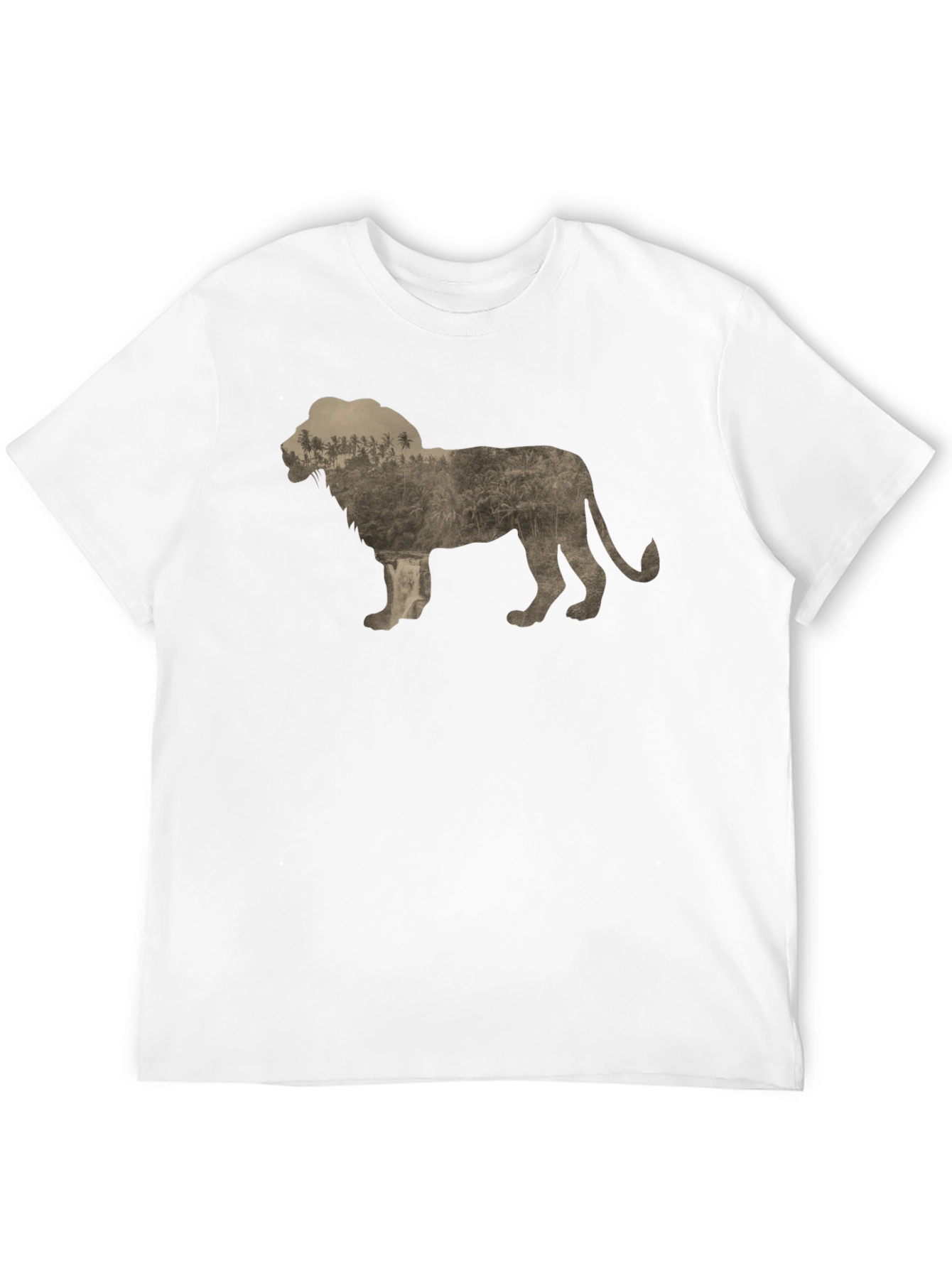 Lion Silhouette Graphic Print Crew Neck Tee - Black
