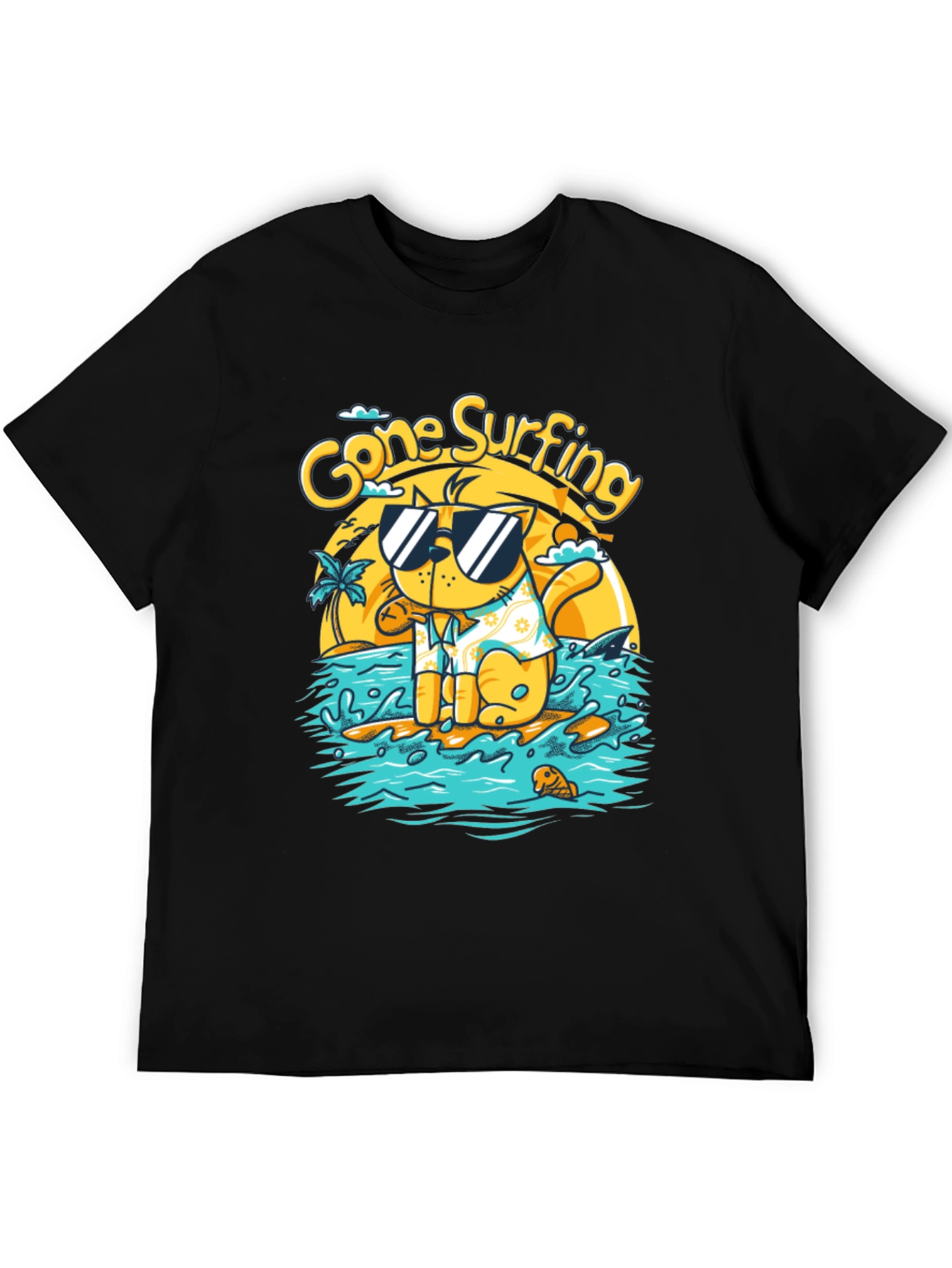 Gone Surfing Cat T-Shirt - Black