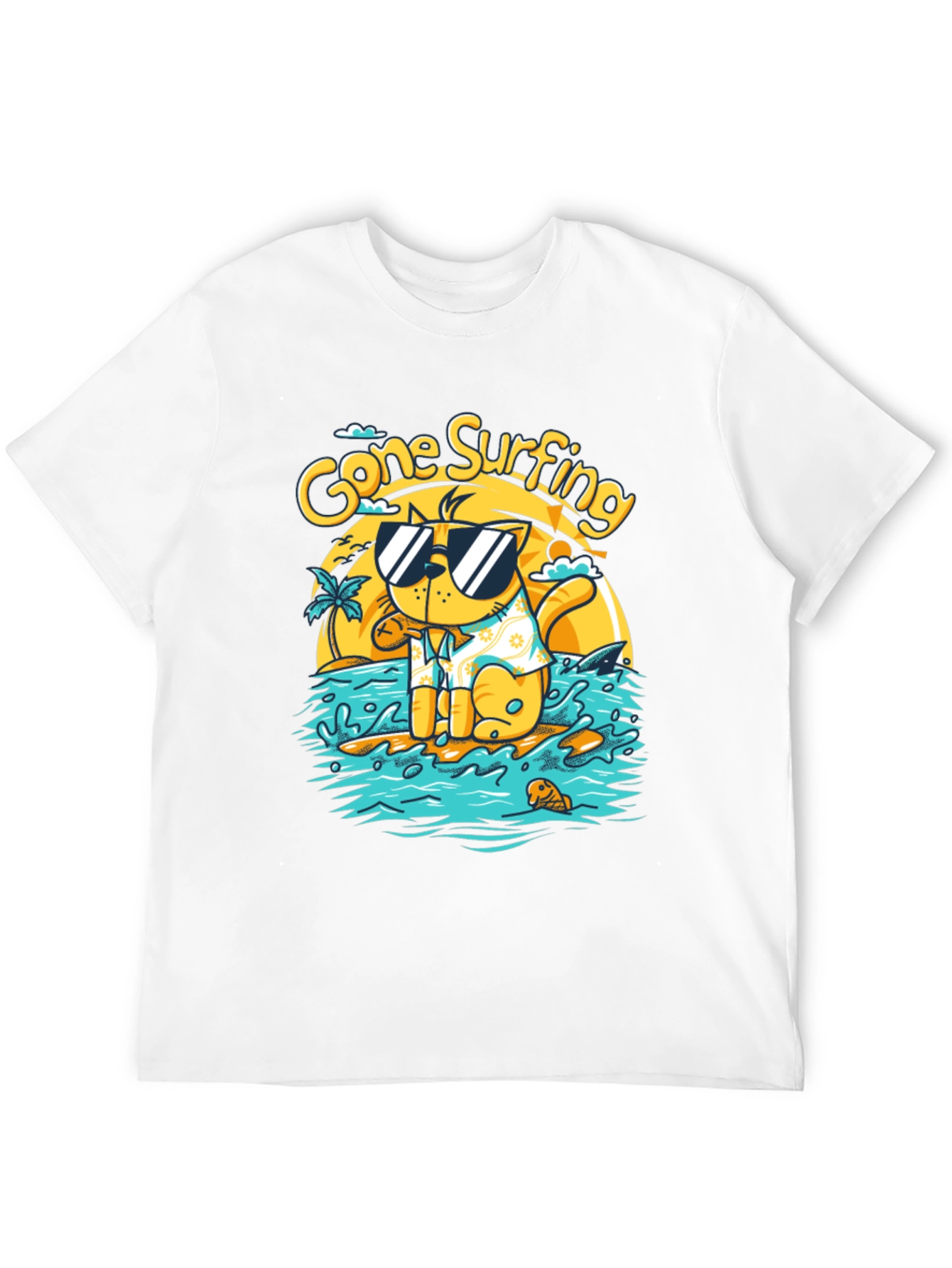 Gone Surfing Cat T-Shirt - Black