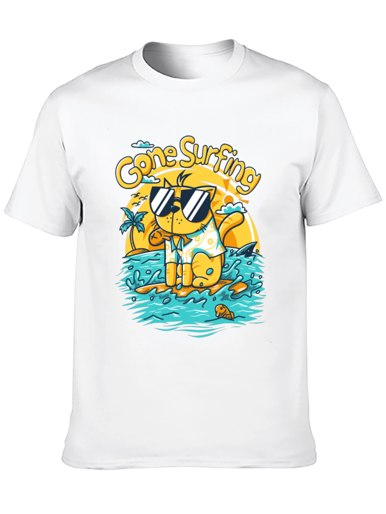Gone Surfing Cat T-Shirt - Black