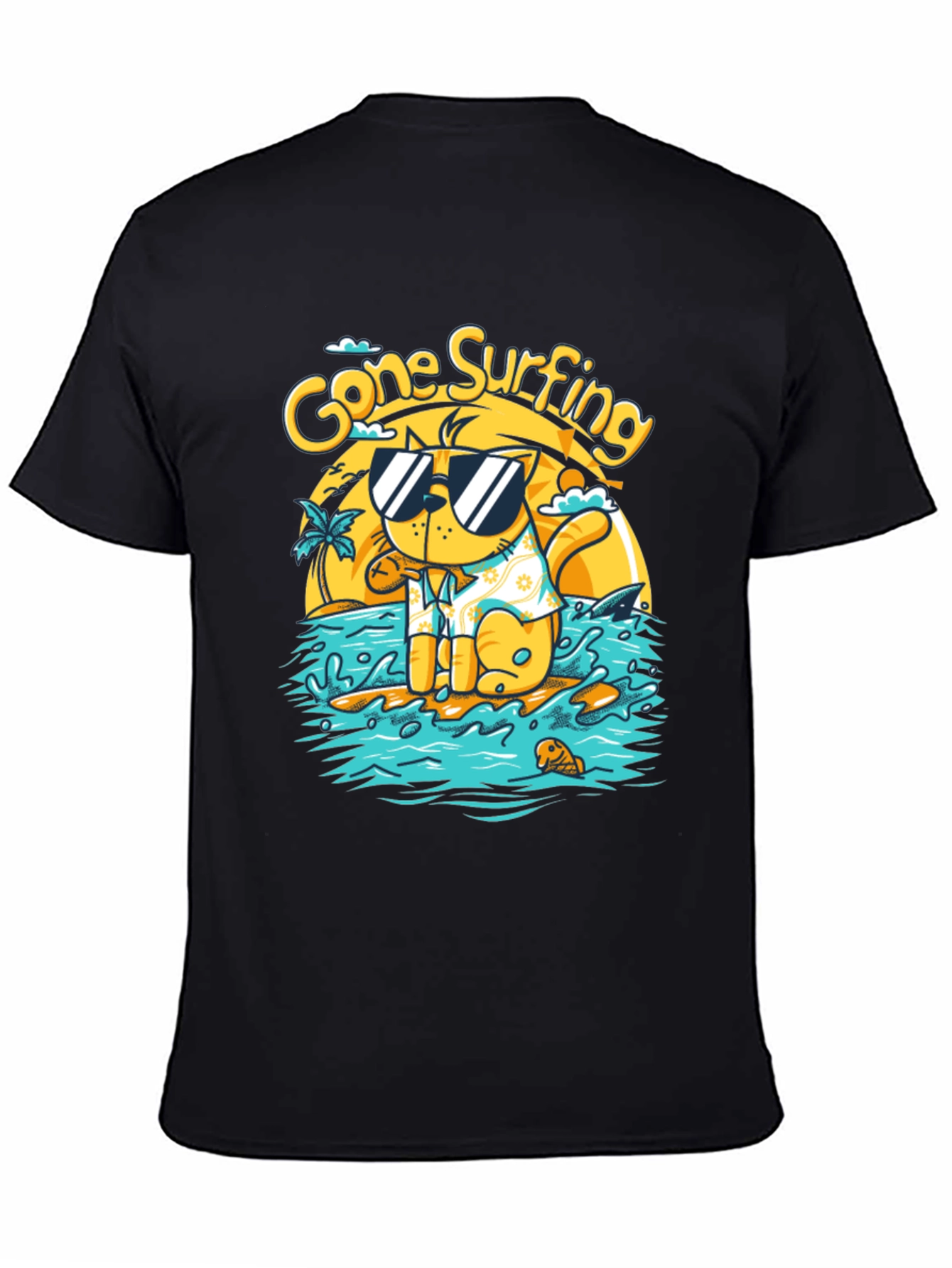 Gone Surfing Cat T-Shirt - Black