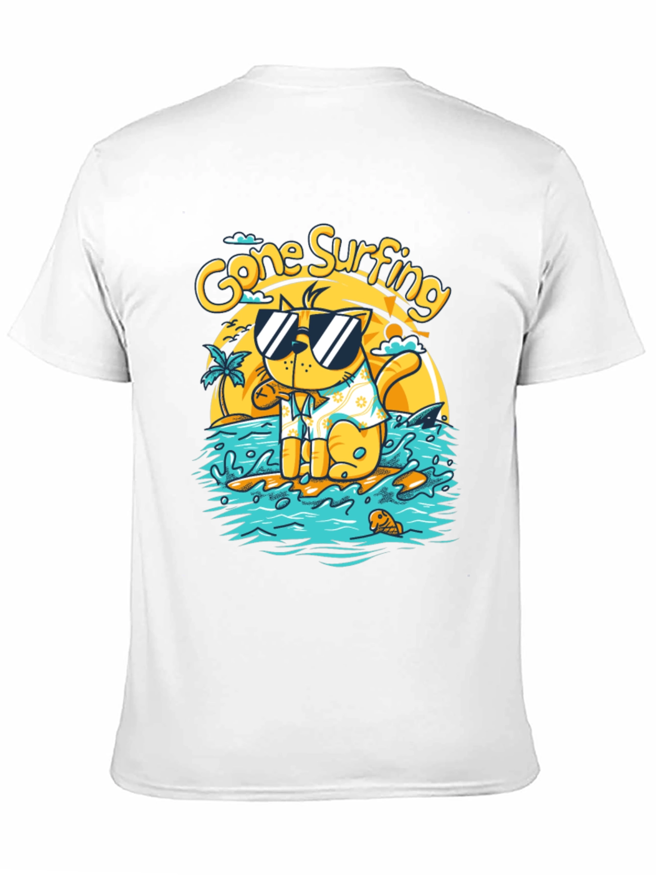 Gone Surfing Cat T-Shirt - Black
