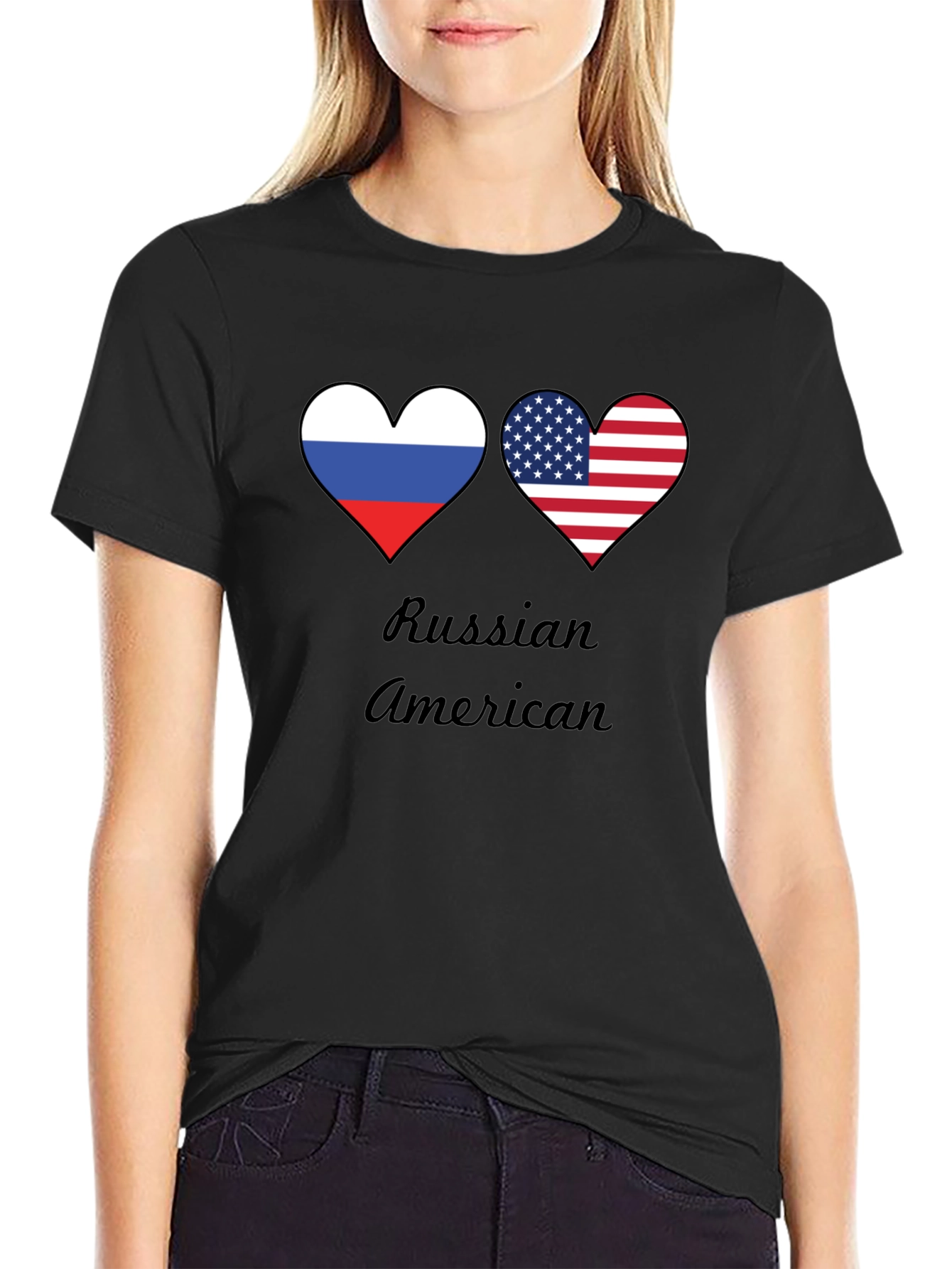 Russian American Pride T-Shirt - Flag Heart Design