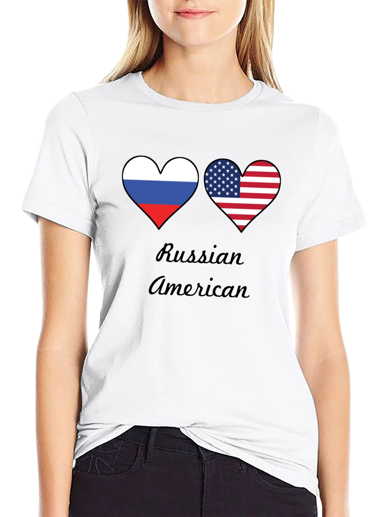 Russian American Pride T-Shirt - Flag Heart Design