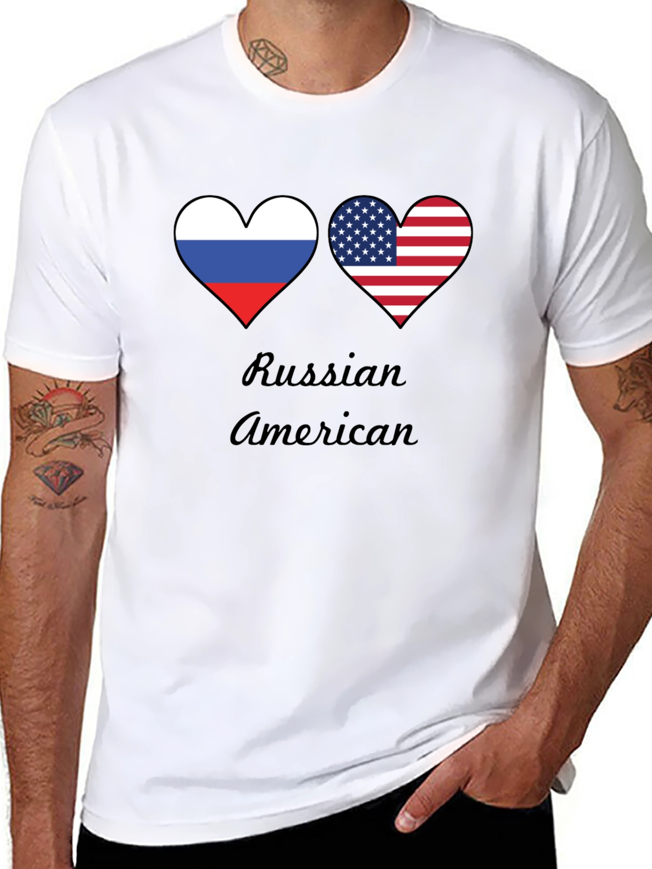 Russian American Pride T-Shirt - Flag Heart Design