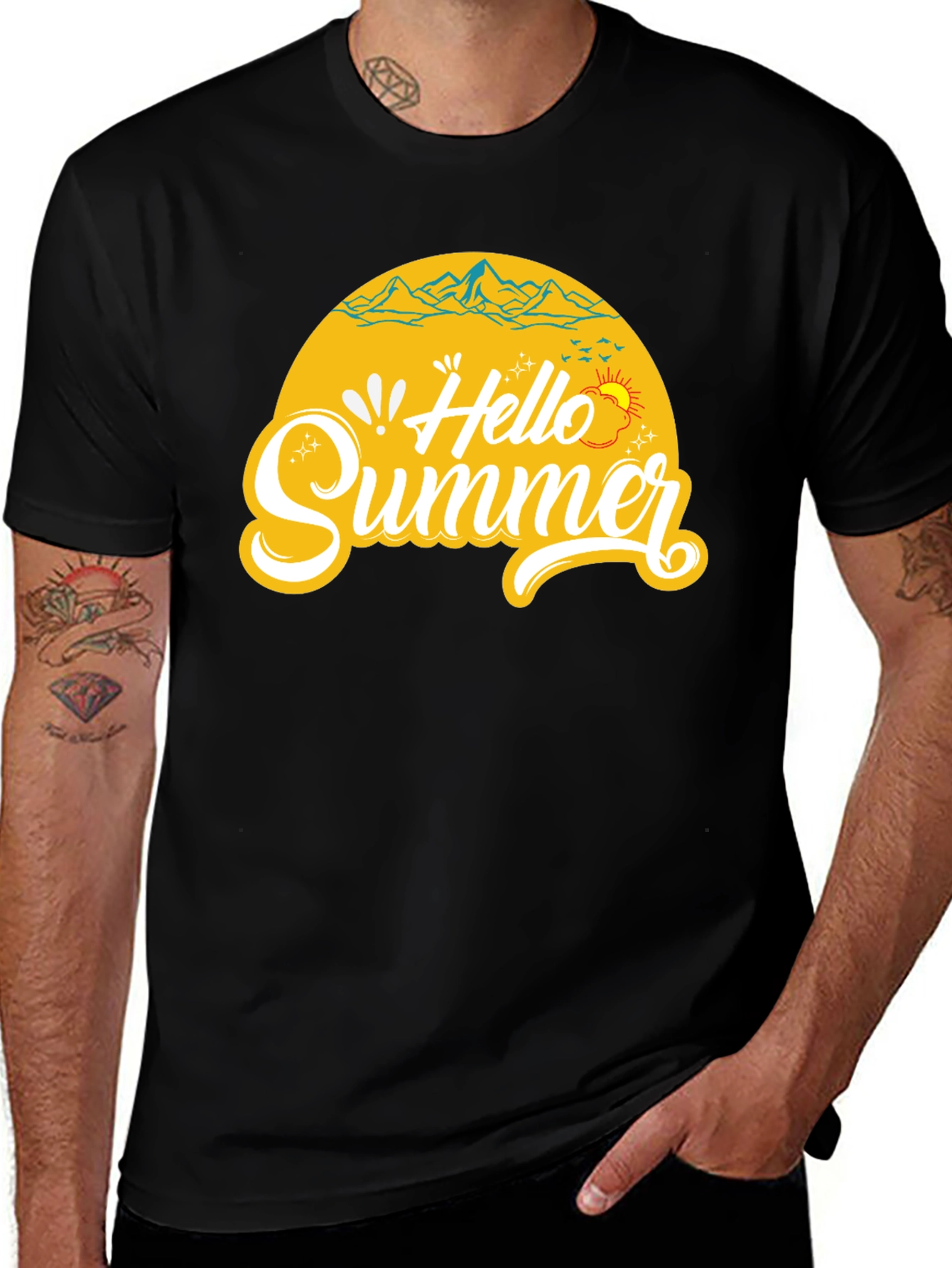 Hello Summer Black Graphic T-Shirt