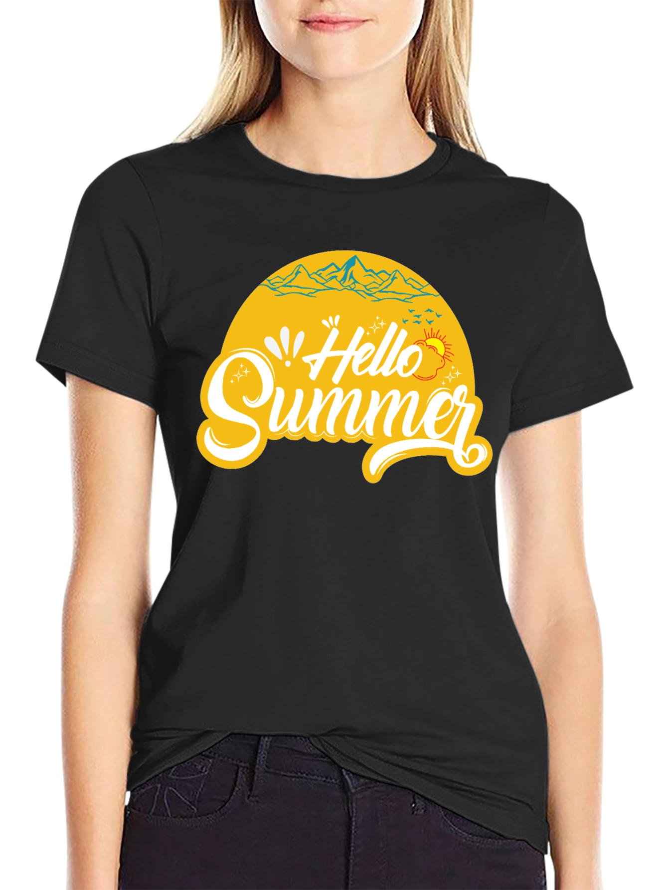 Hello Summer Black Graphic T-Shirt