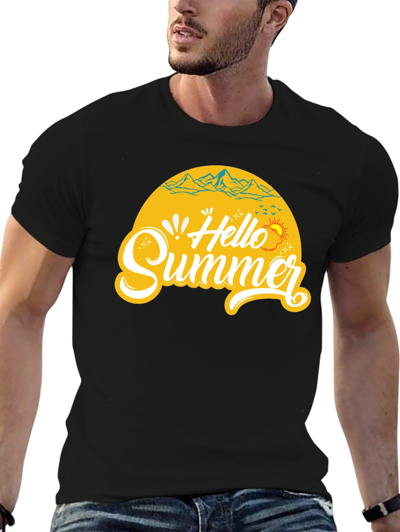Hello Summer Black Graphic T-Shirt