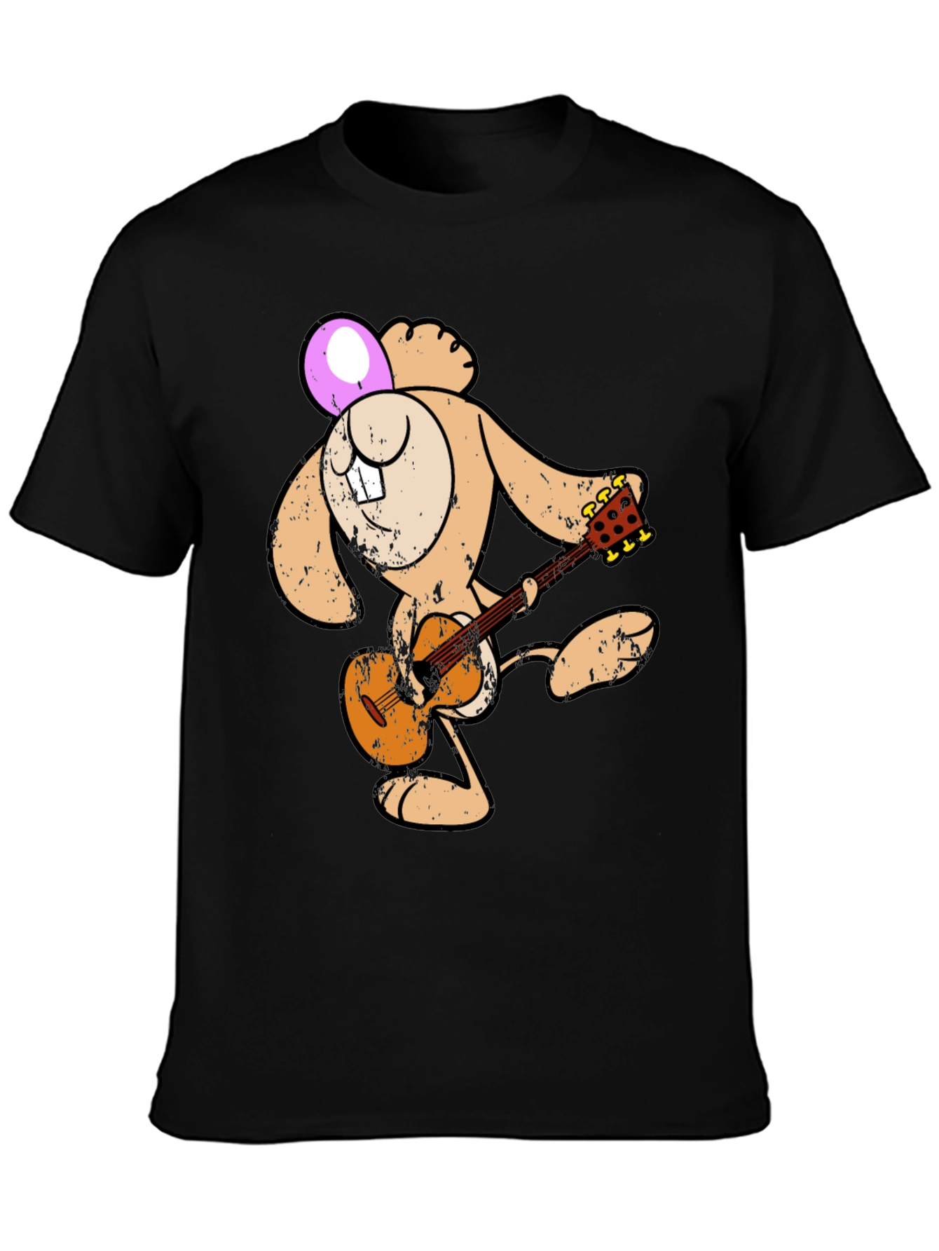 Cartoon Bunny Playing Guitar Graphic Tee