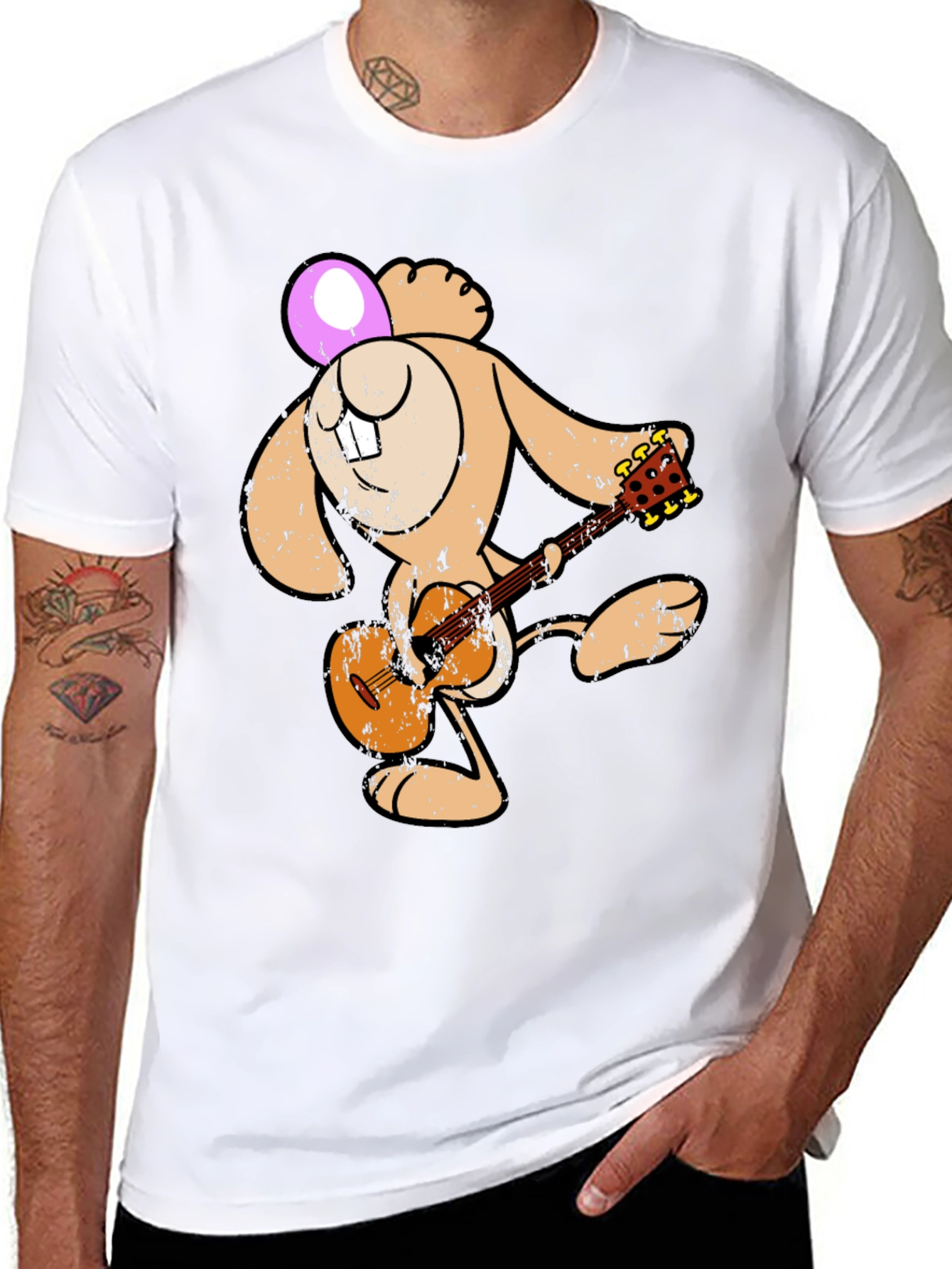 Cartoon Bunny Playing Guitar Graphic Tee