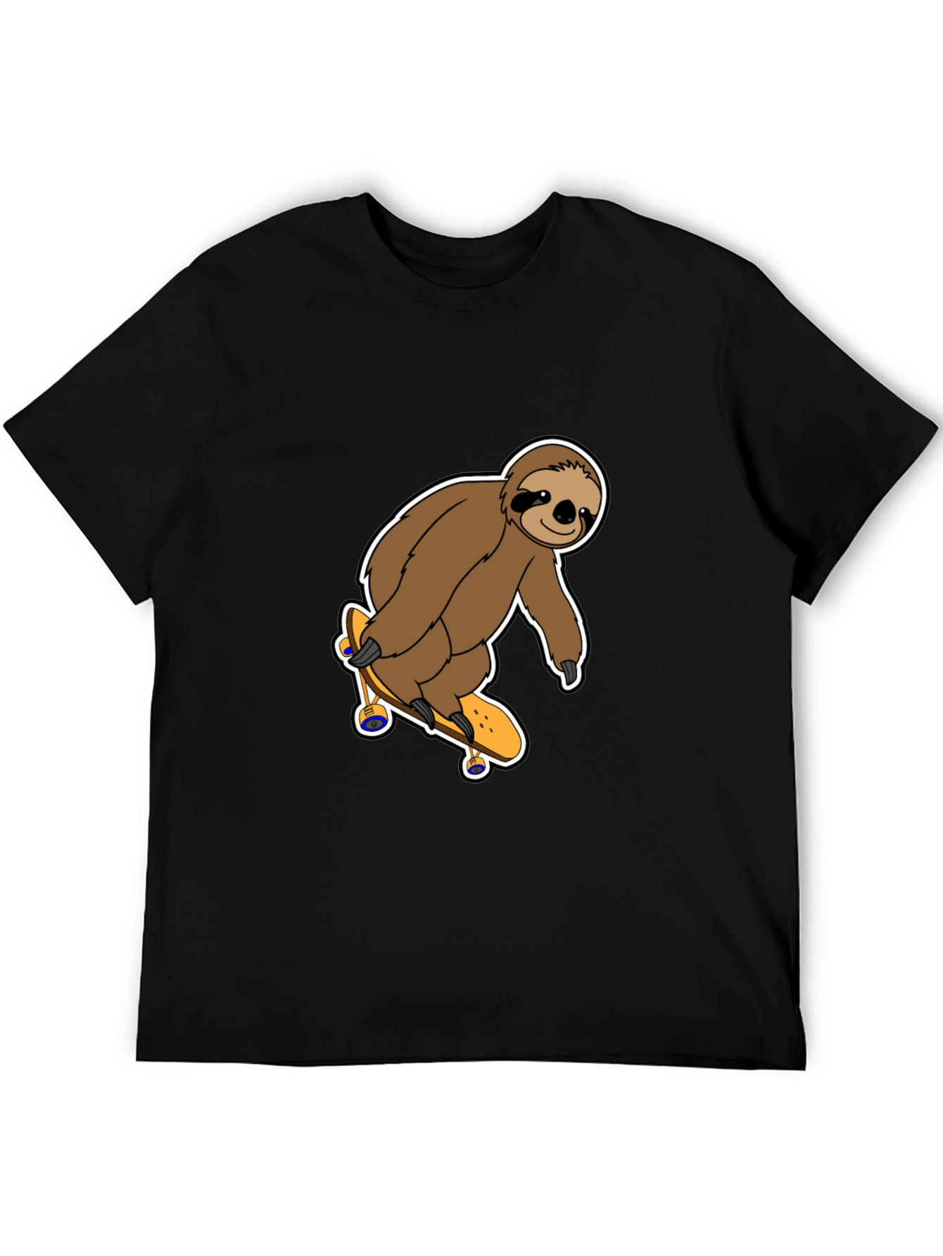 Sloth Skateboarder Graphic Tee - Black Cotton Shirt