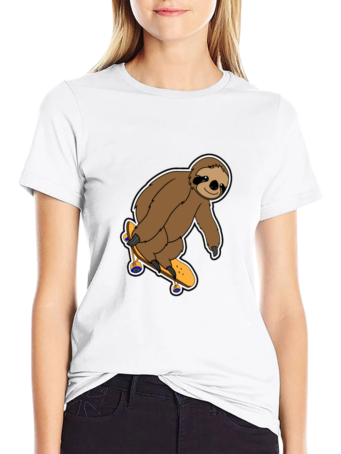 Sloth Skateboarder Graphic Tee - Black Cotton Shirt