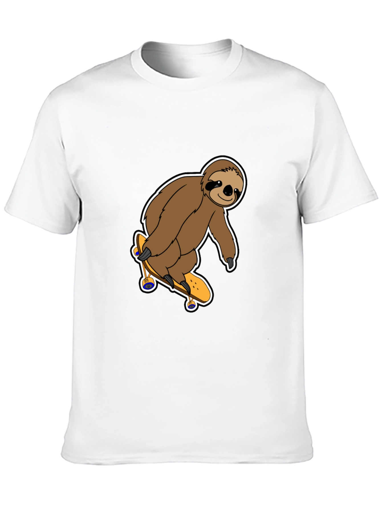 Sloth Skateboarder Graphic Tee - Black Cotton Shirt
