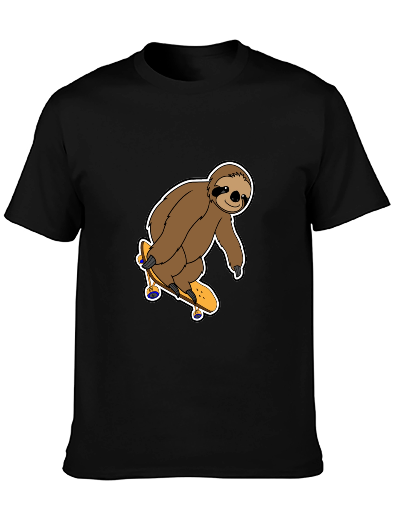Sloth Skateboarder Graphic Tee - Black Cotton Shirt