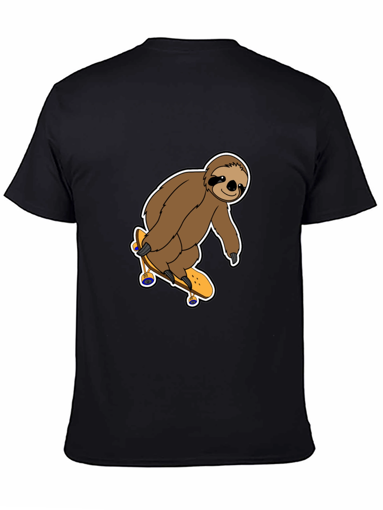 Sloth Skateboarder Graphic Tee - Black Cotton Shirt