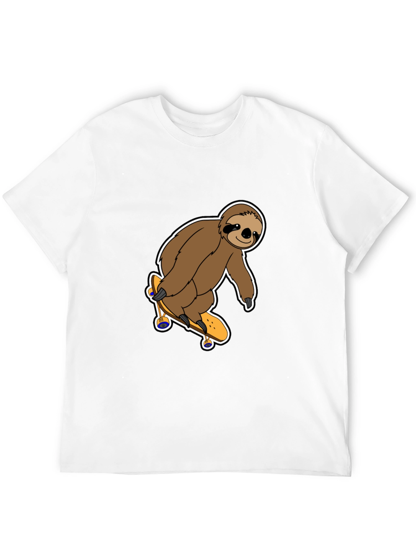 Sloth Skateboarder Graphic Tee - Black Cotton Shirt