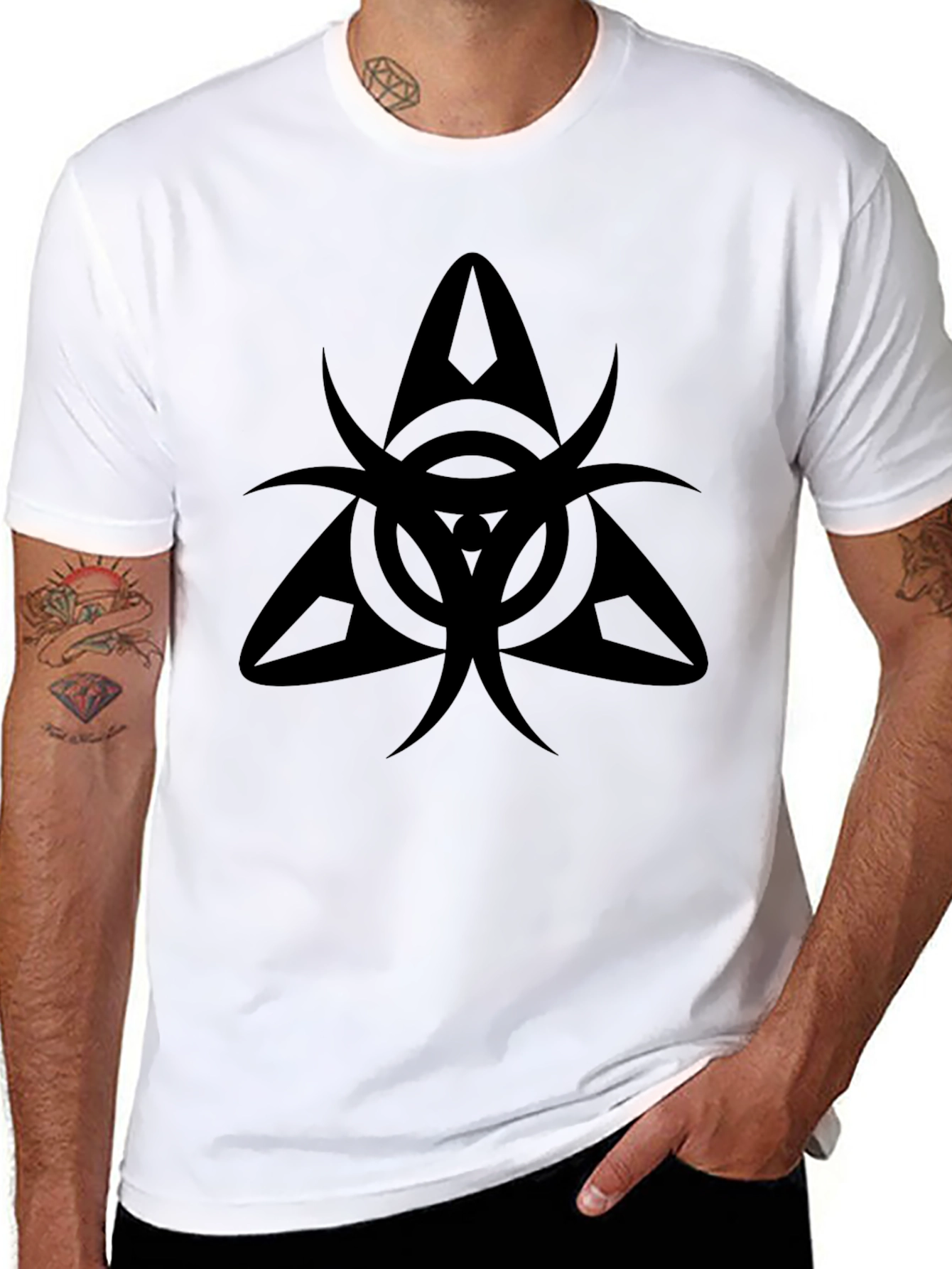 Mens Black Graphic Tee - Triangle Symbol Design
