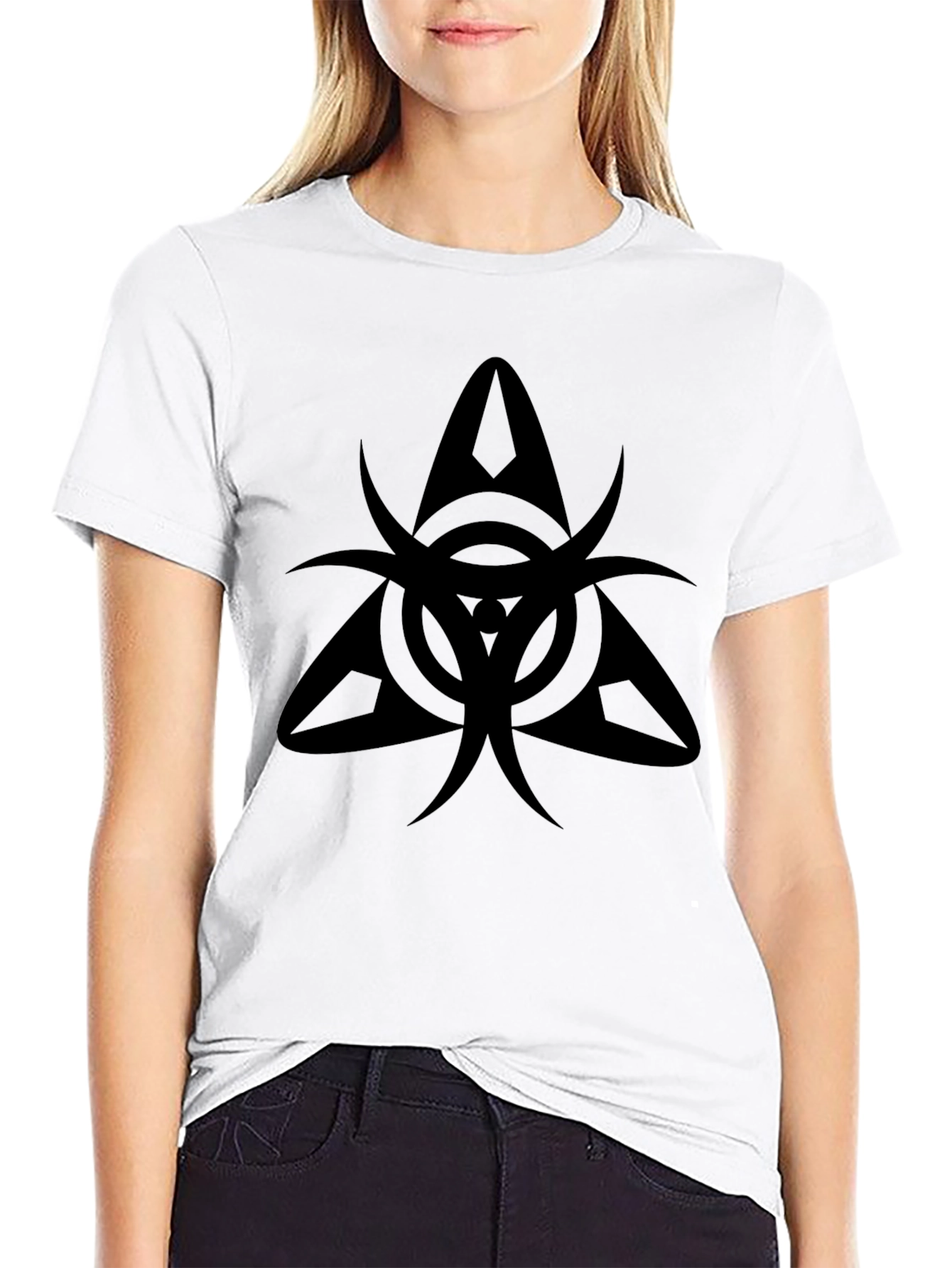 Mens Black Graphic Tee - Triangle Symbol Design