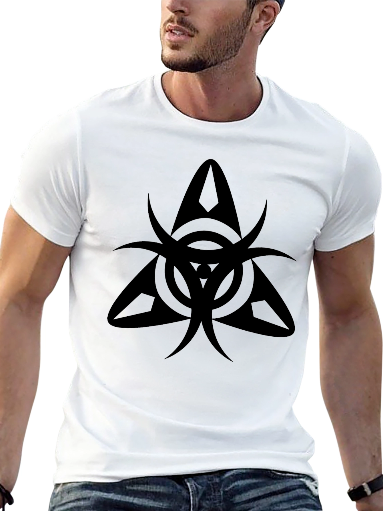 Mens Black Graphic Tee - Triangle Symbol Design