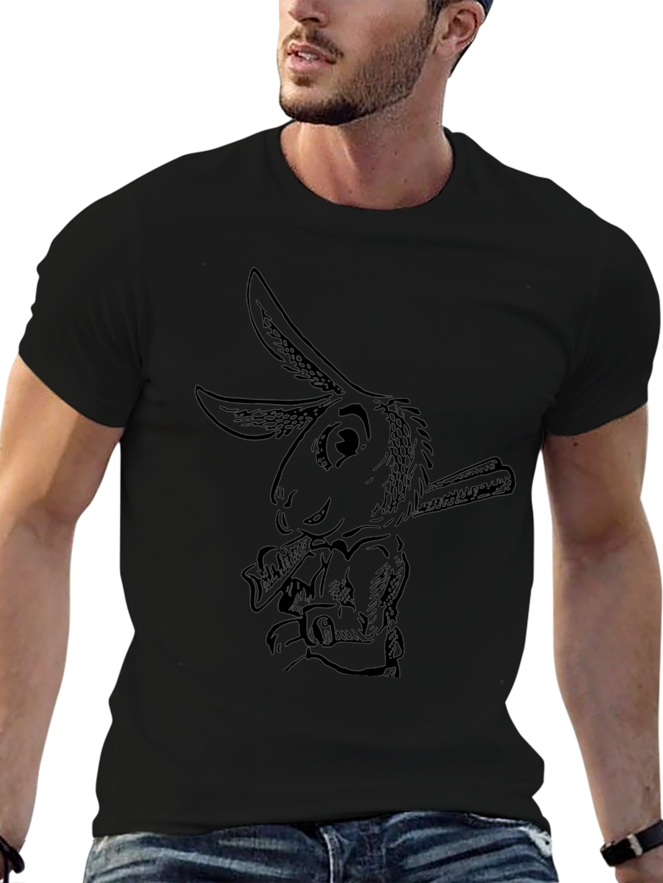 Rabbit Baseball Tee - Black Cotton Graphic T-Shirt