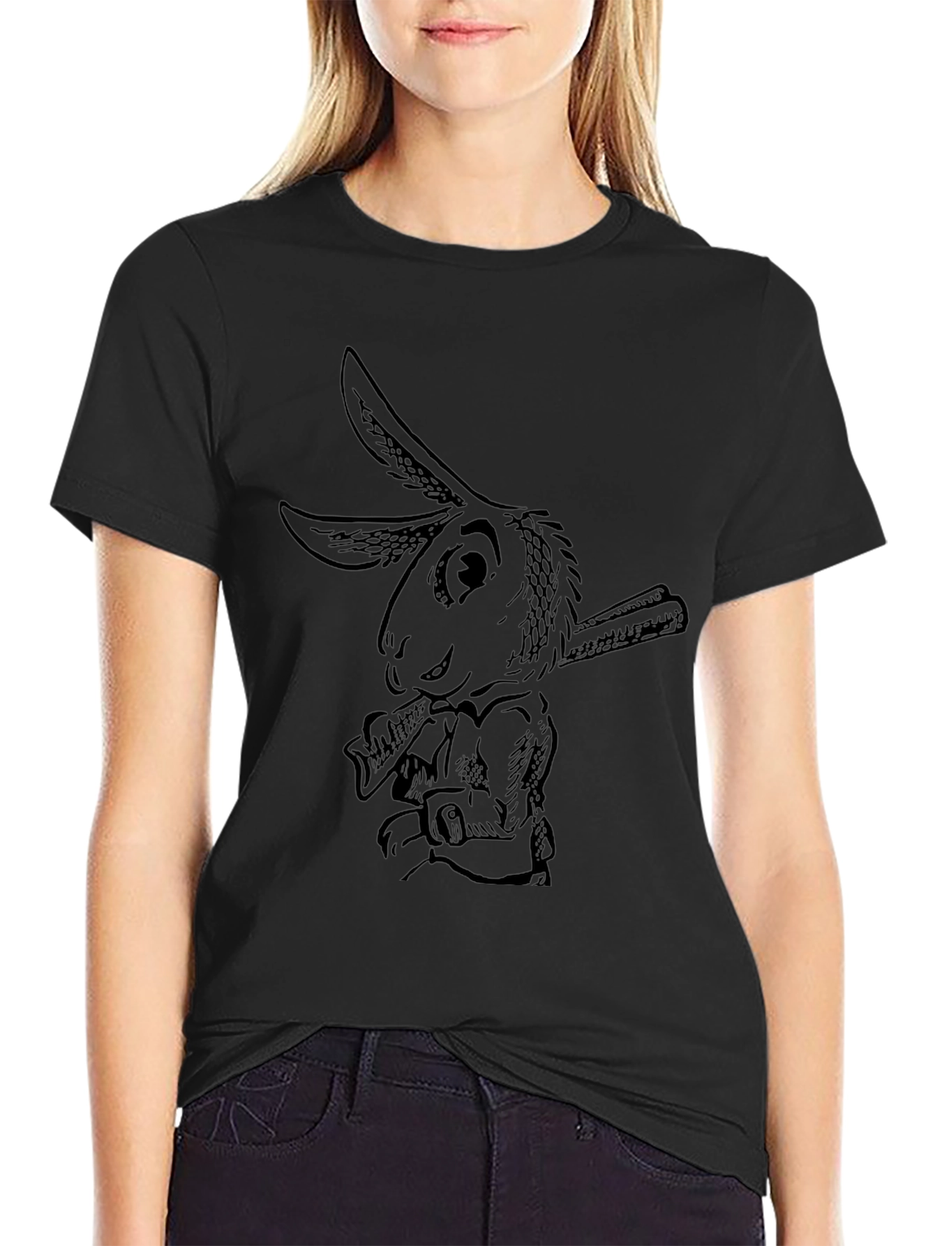 Rabbit Baseball Tee - Black Cotton Graphic T-Shirt