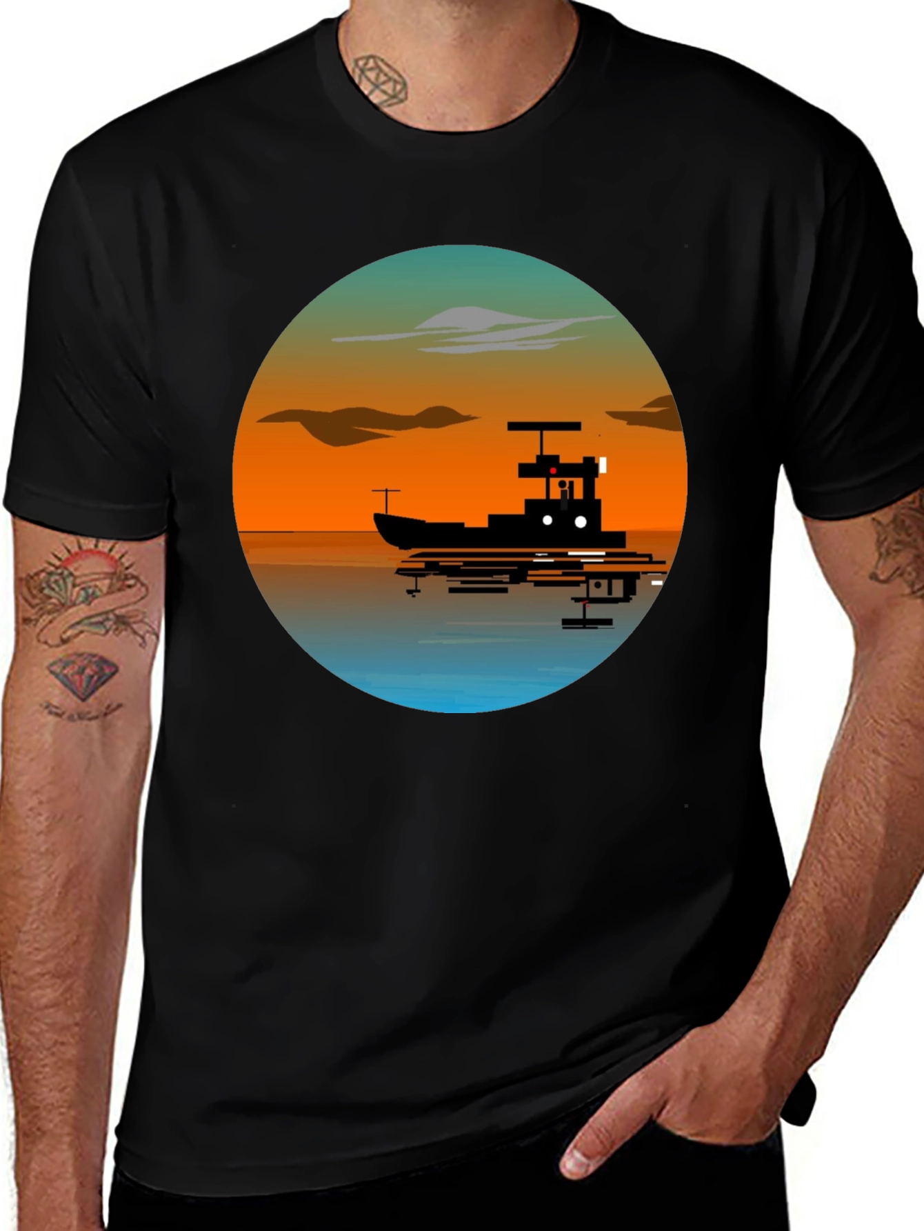 Sunset Boat Graphic T-Shirt
