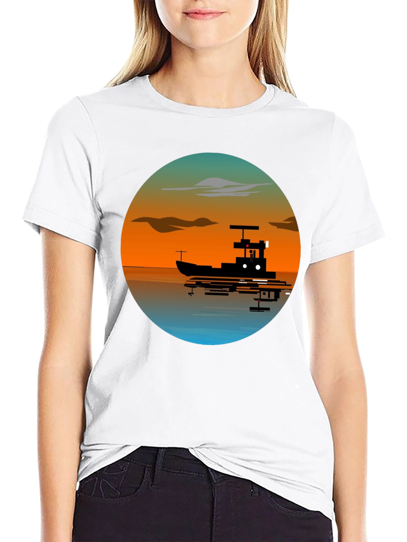 Sunset Boat Graphic T-Shirt