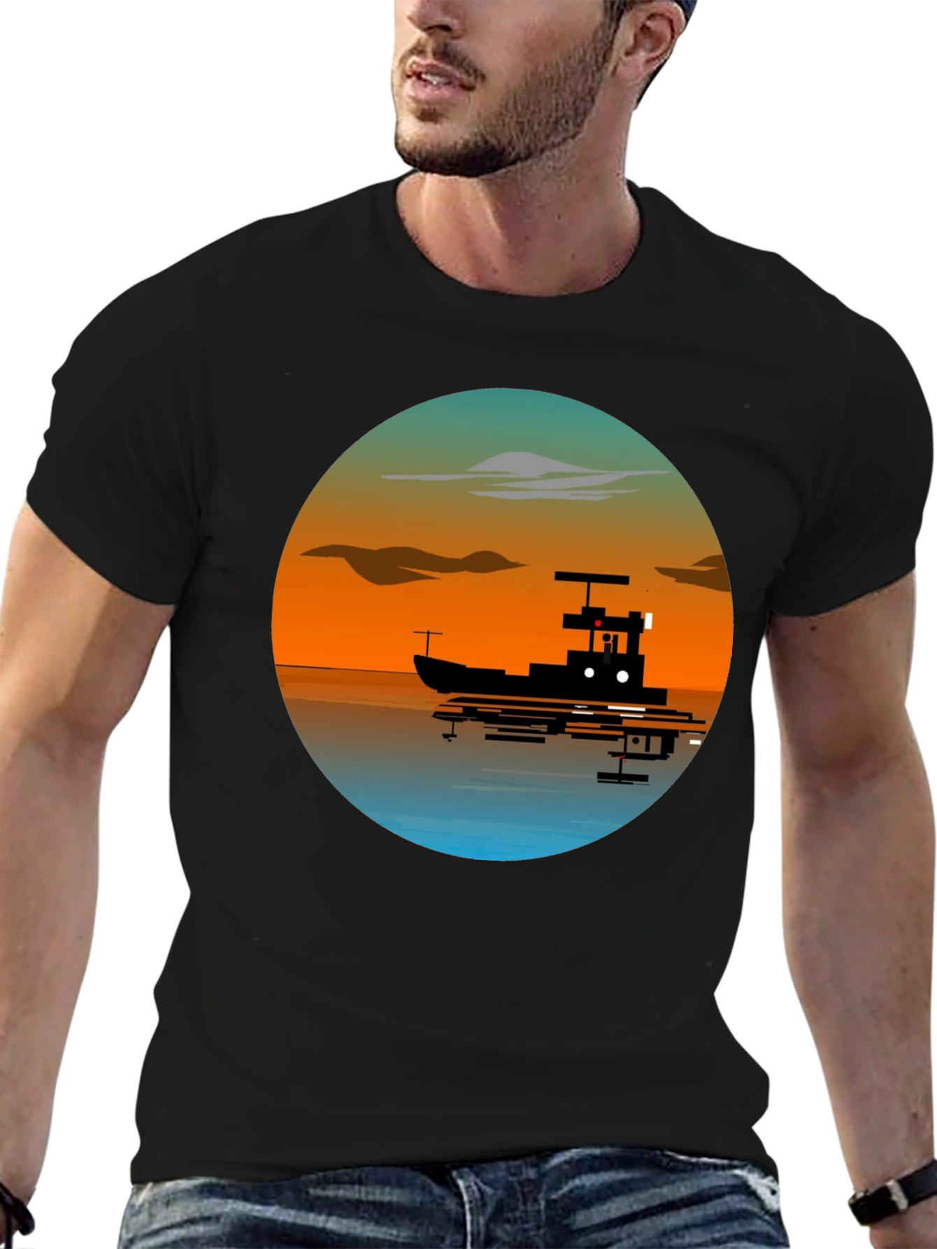 Sunset Boat Graphic T-Shirt