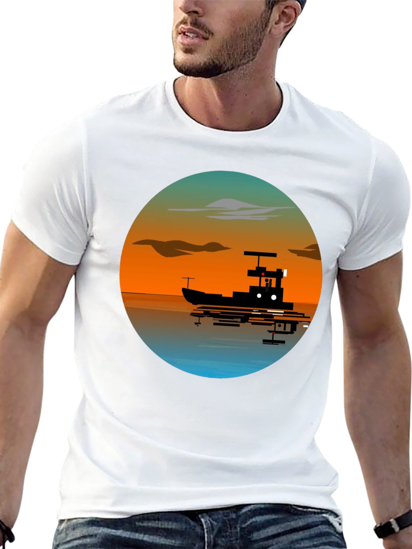 Sunset Boat Graphic T-Shirt