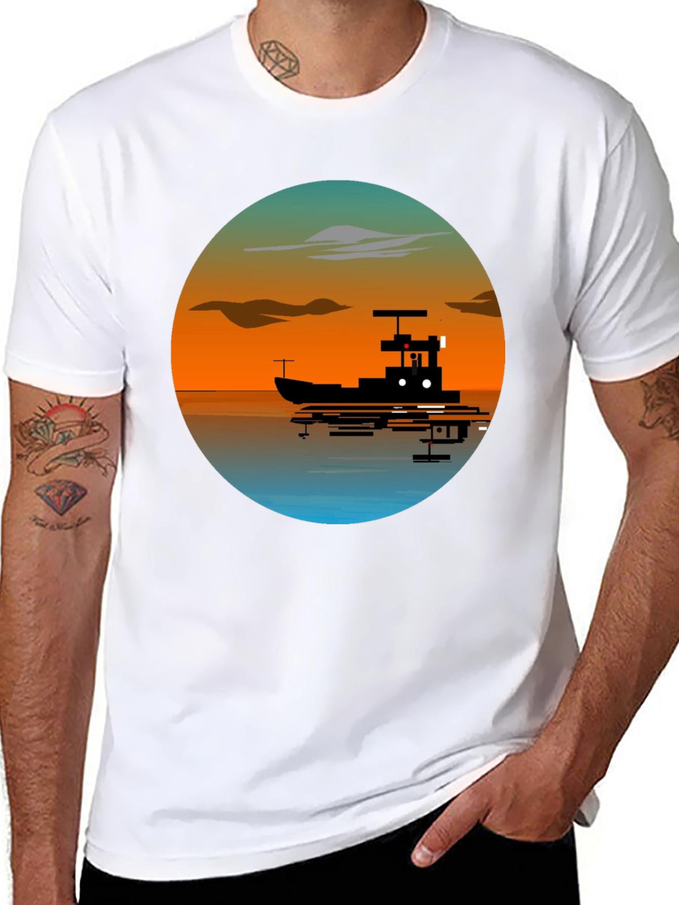 Sunset Boat Graphic T-Shirt