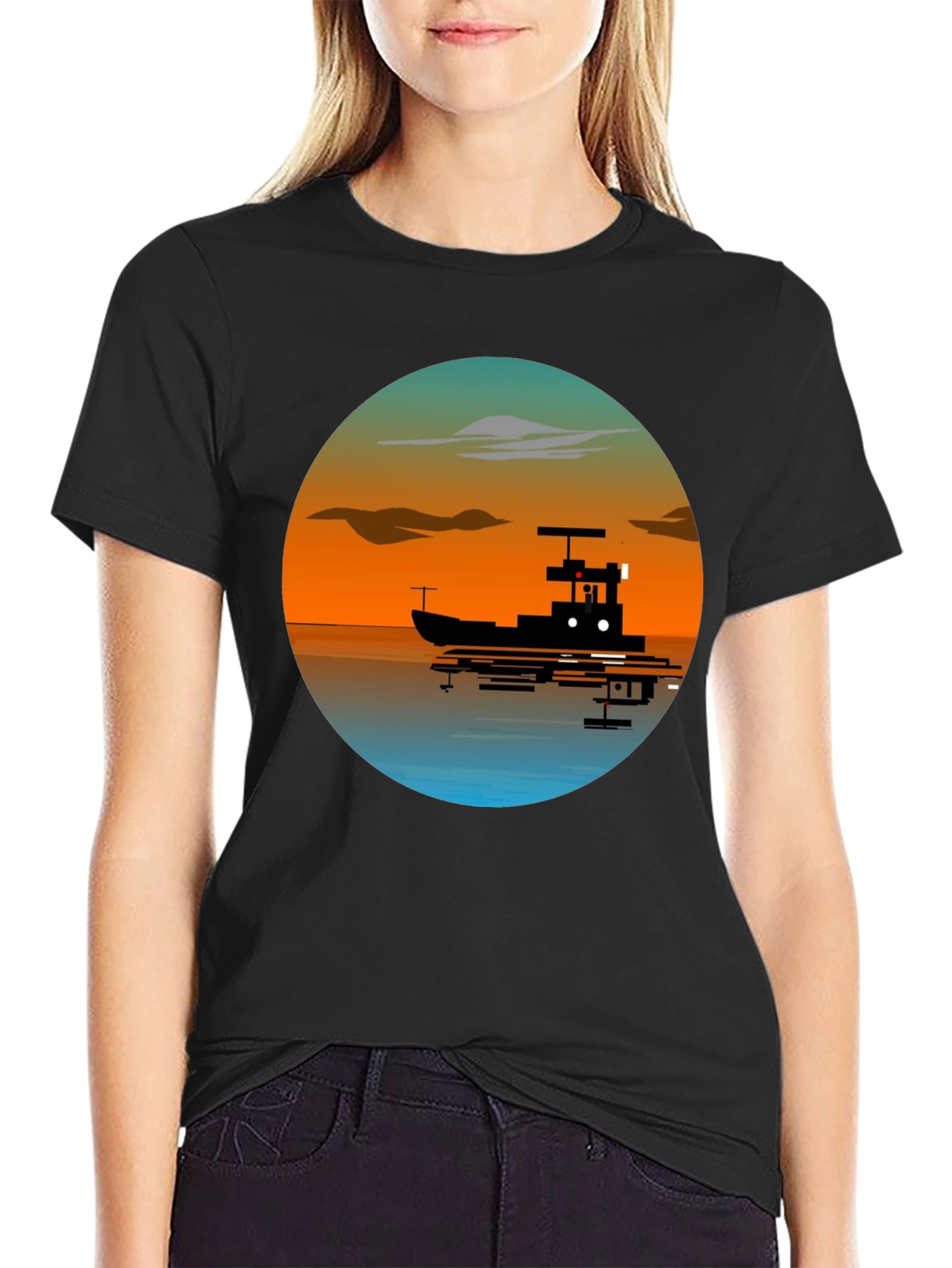 Sunset Boat Graphic T-Shirt