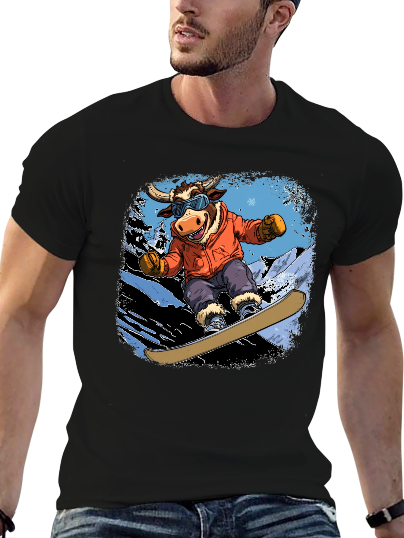 Snowboarding Bull Graphic Tee