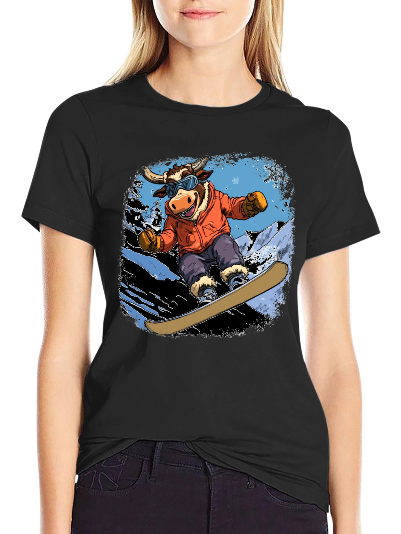 Snowboarding Bull Graphic Tee