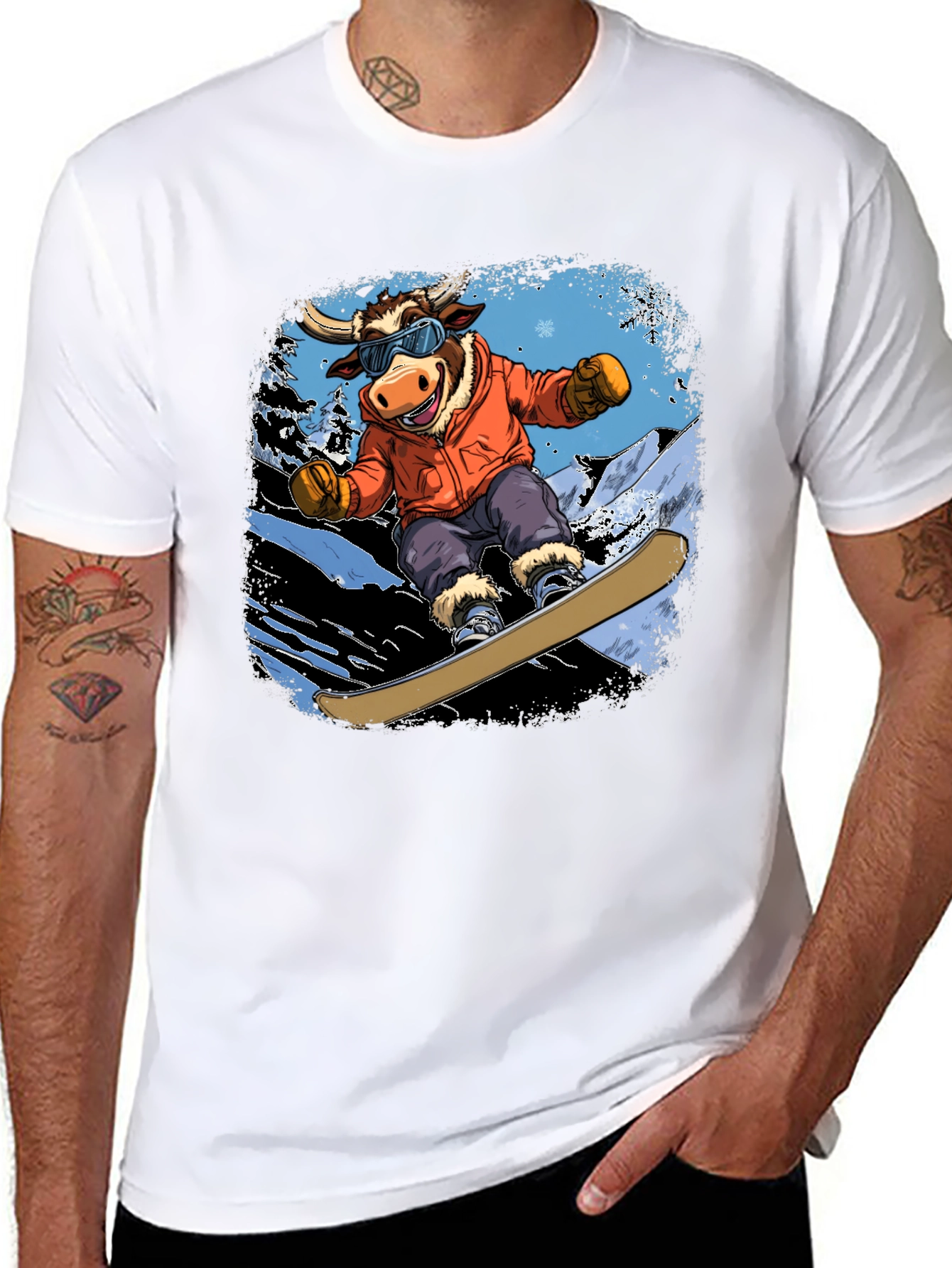 Snowboarding Bull Graphic Tee