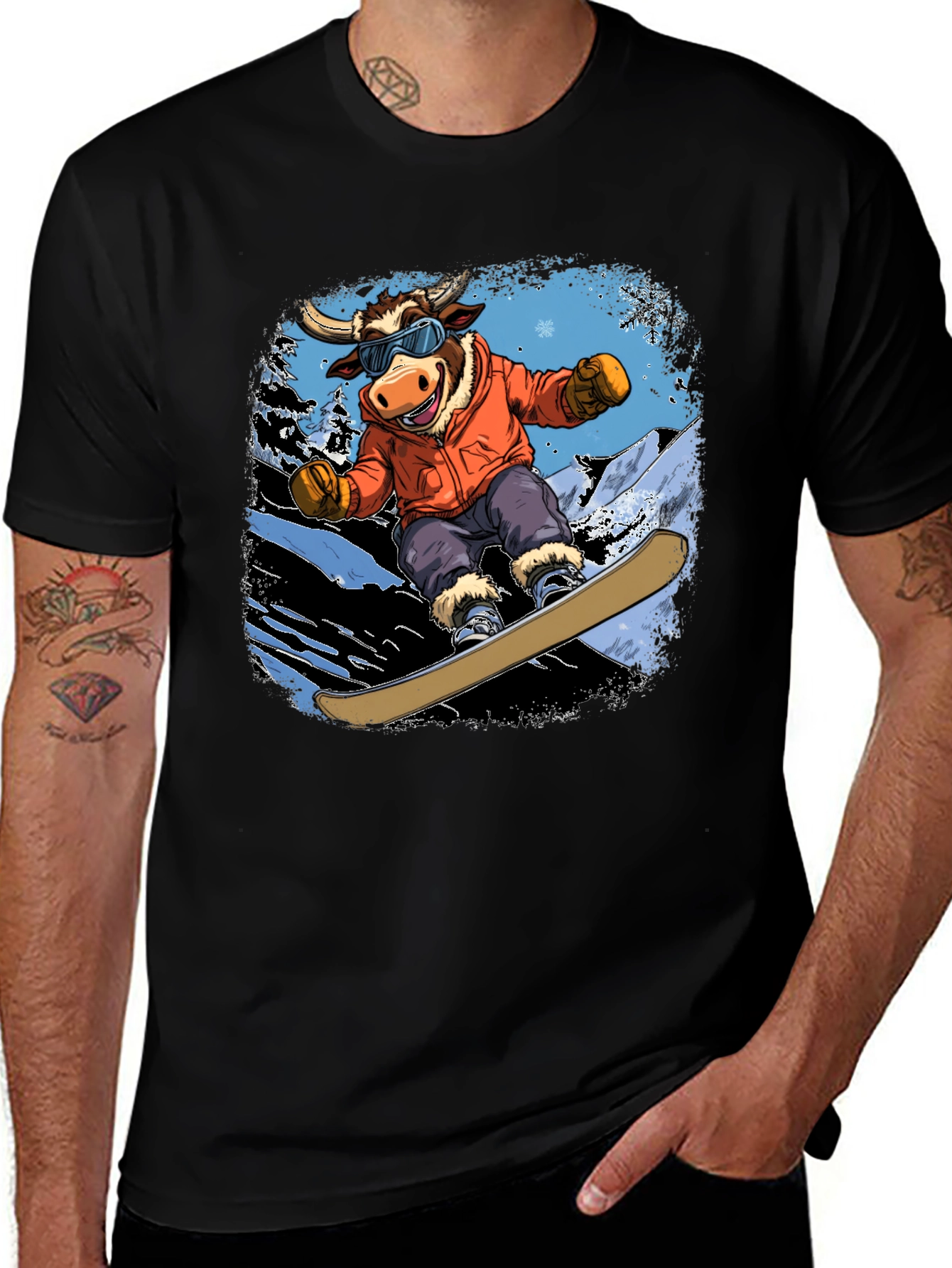 Snowboarding Bull Graphic Tee