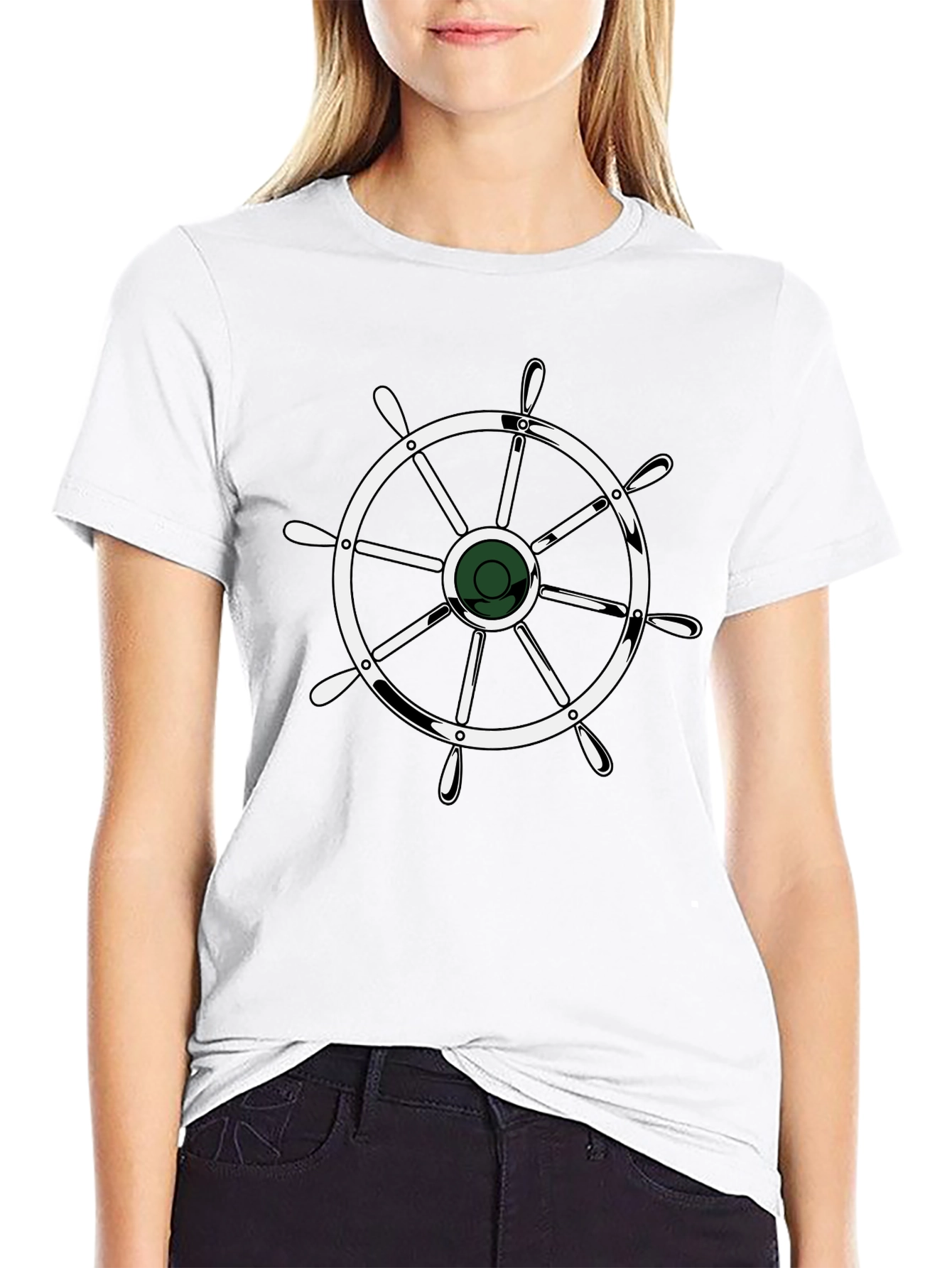 Nautical Wheel Graphic Black T-Shirt