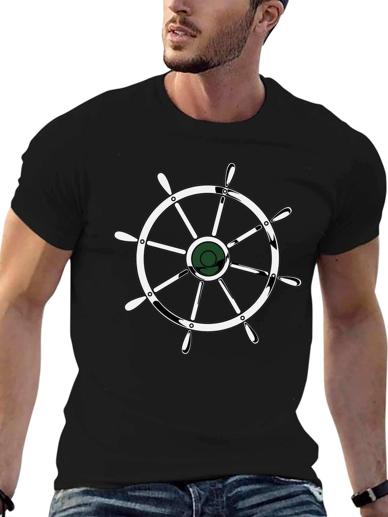 Nautical Wheel Graphic Black T-Shirt