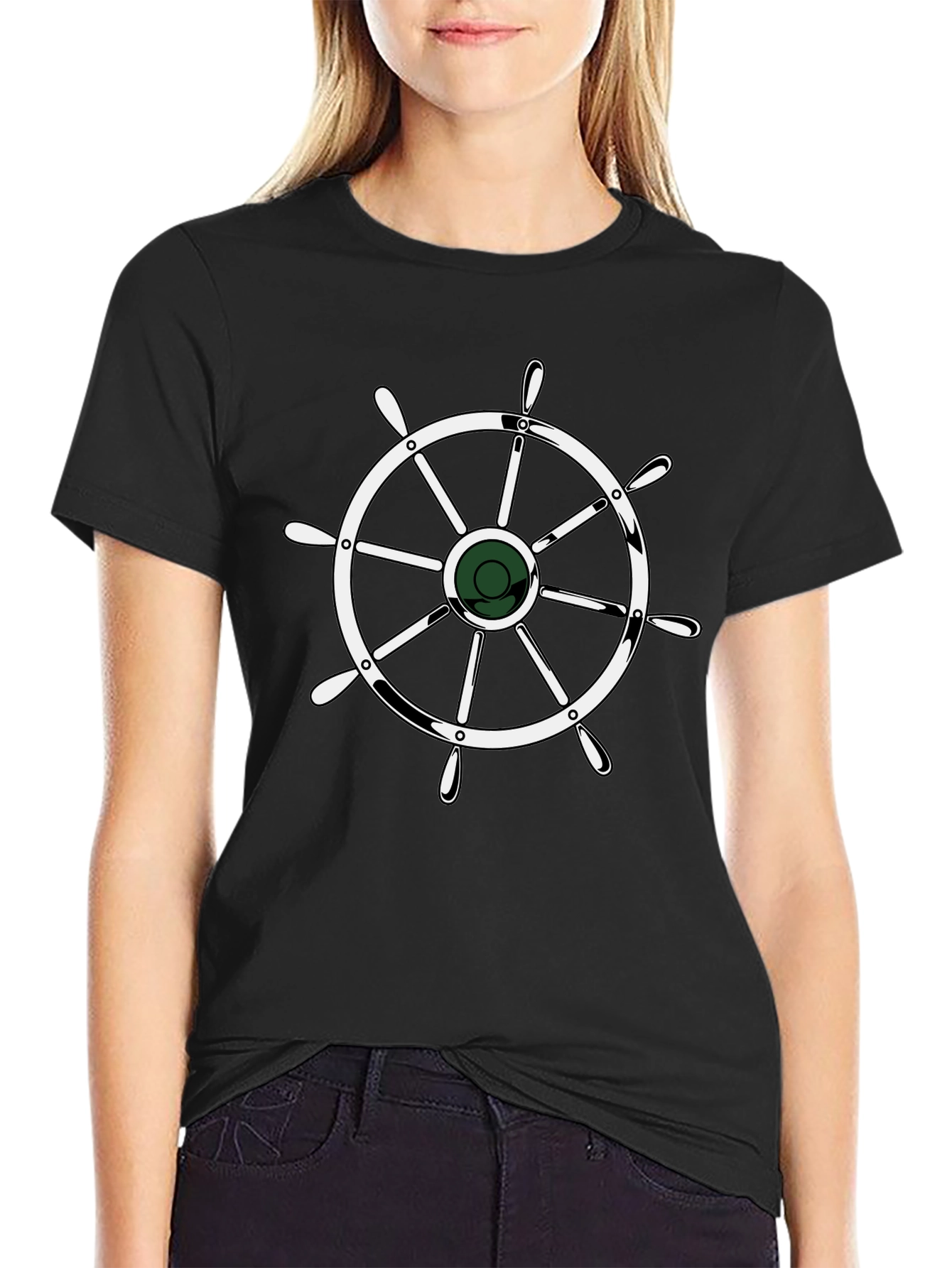 Nautical Wheel Graphic Black T-Shirt