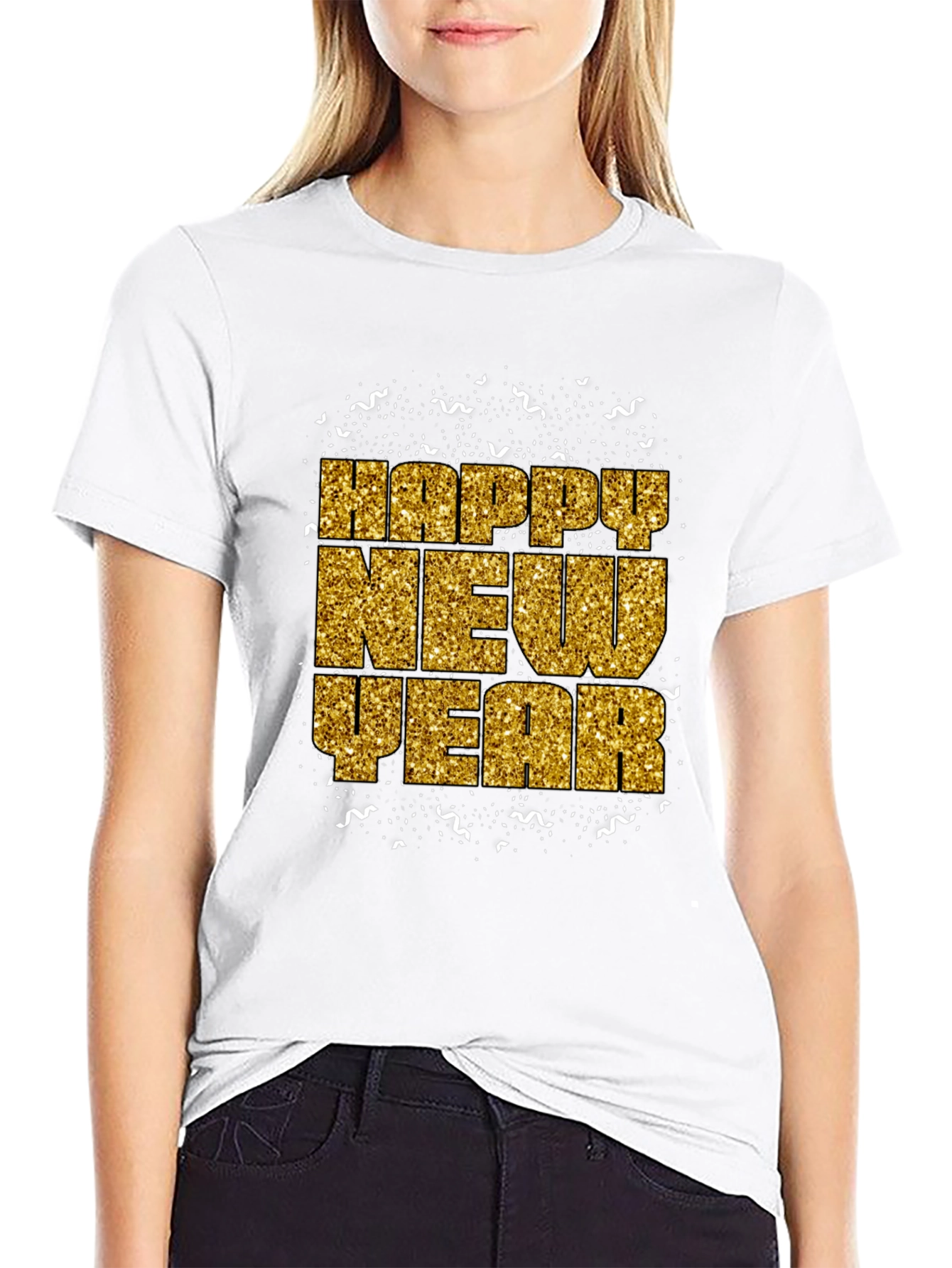 Happy New Year Gold Glitter Graphic Tee