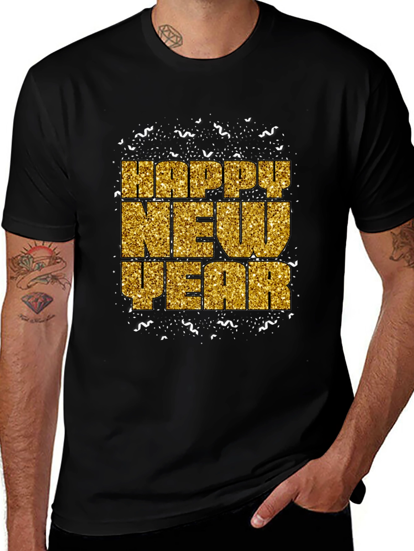 Happy New Year Gold Glitter Graphic Tee