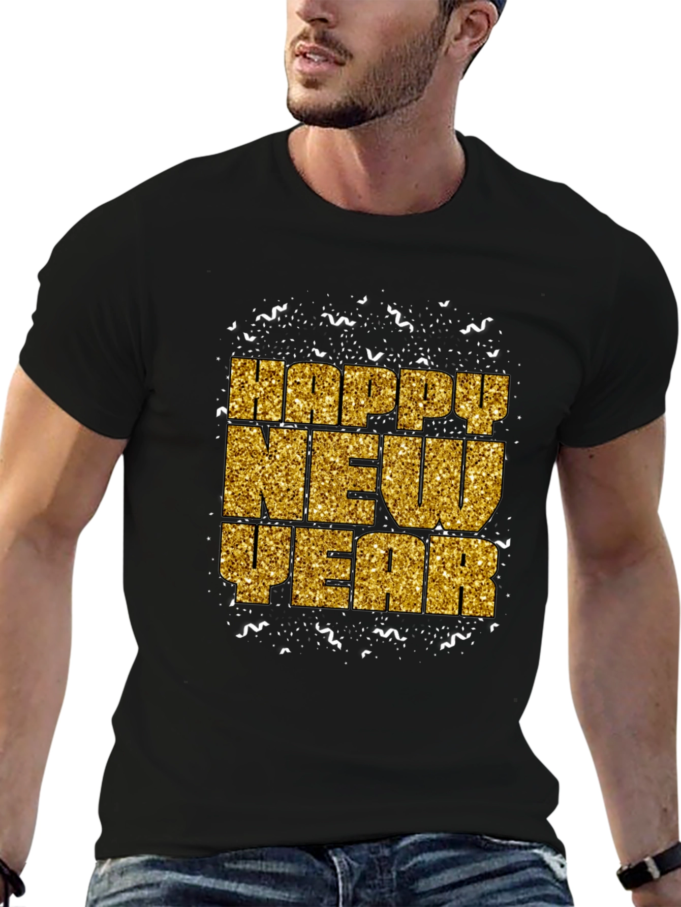 Happy New Year Gold Glitter Graphic Tee