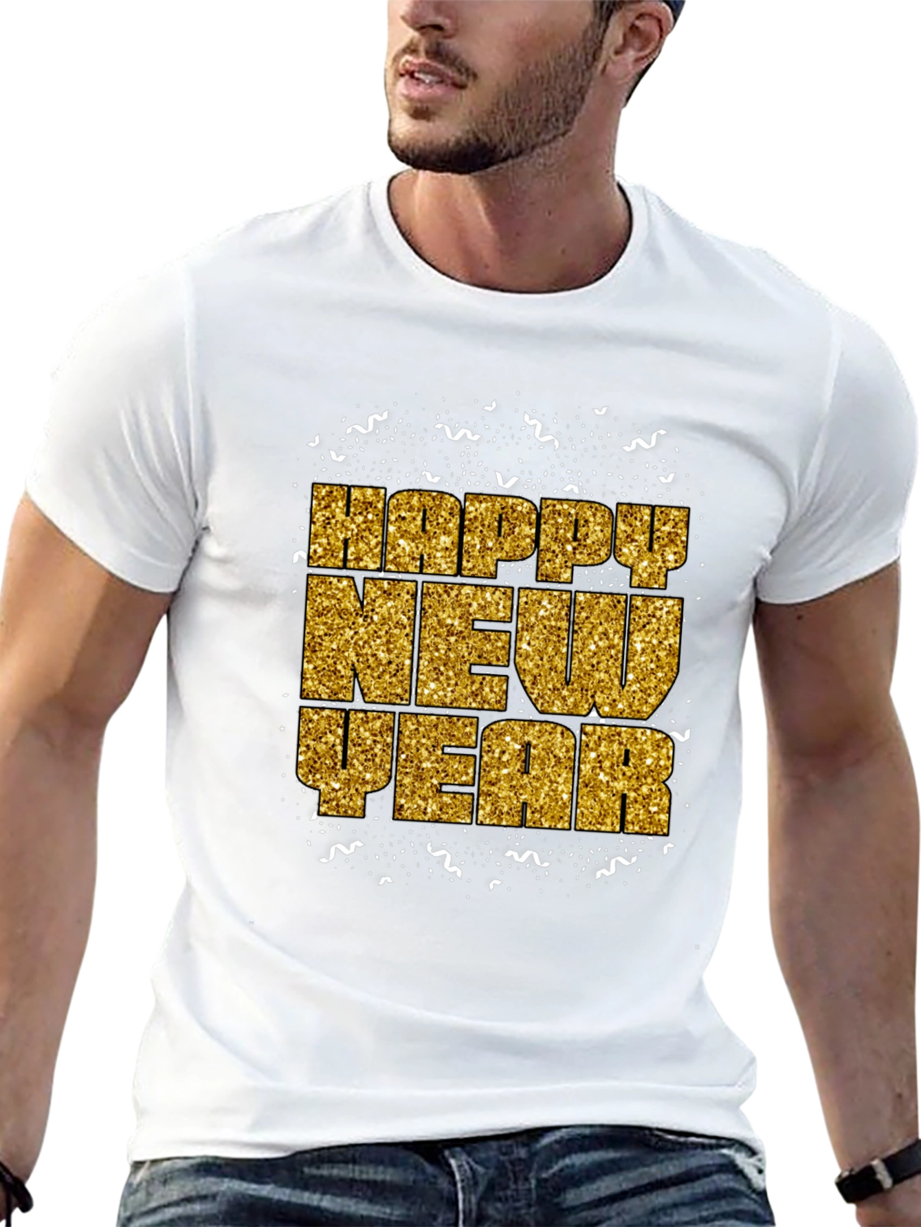 Happy New Year Gold Glitter Graphic Tee