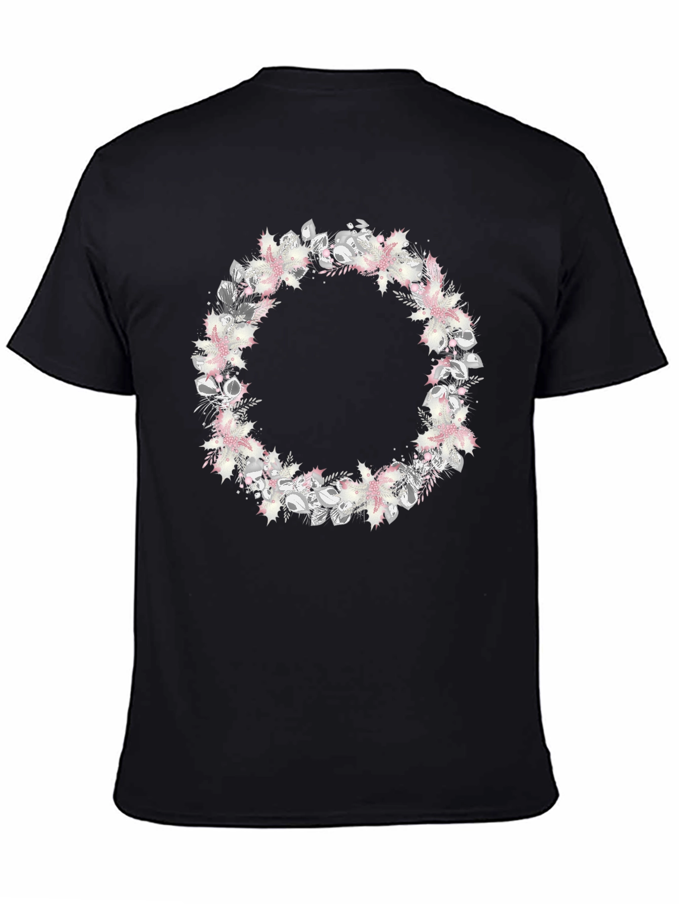 Floral Wreath Graphic Black T-Shirt